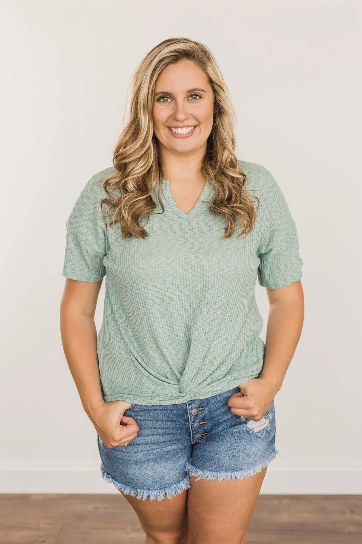 Meaningful Memories Ribbed Knit Top- Dusty Teal - Image 5