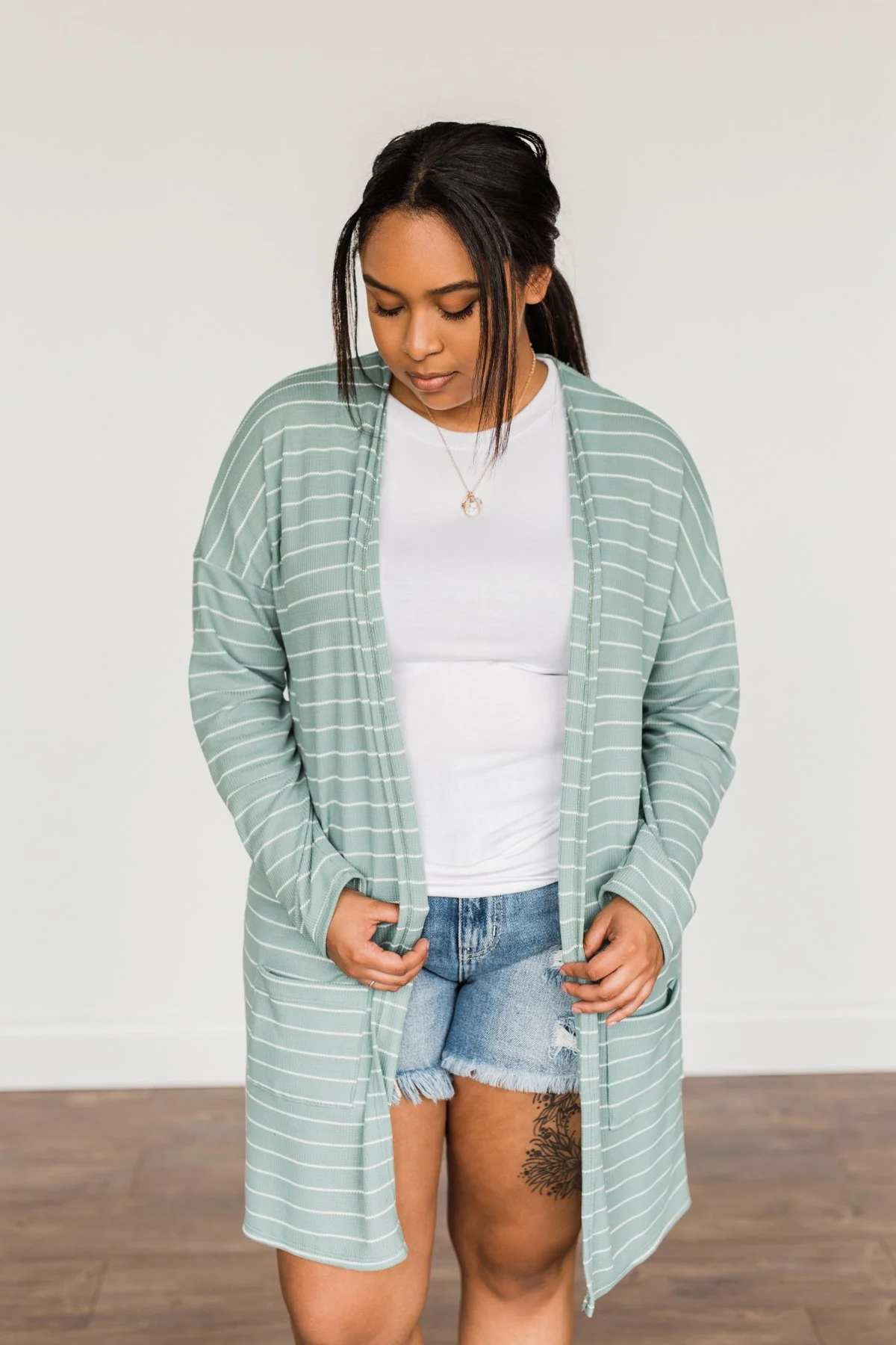 Meaningful Moments Striped Cardigan- Dusty Teal - Image 2