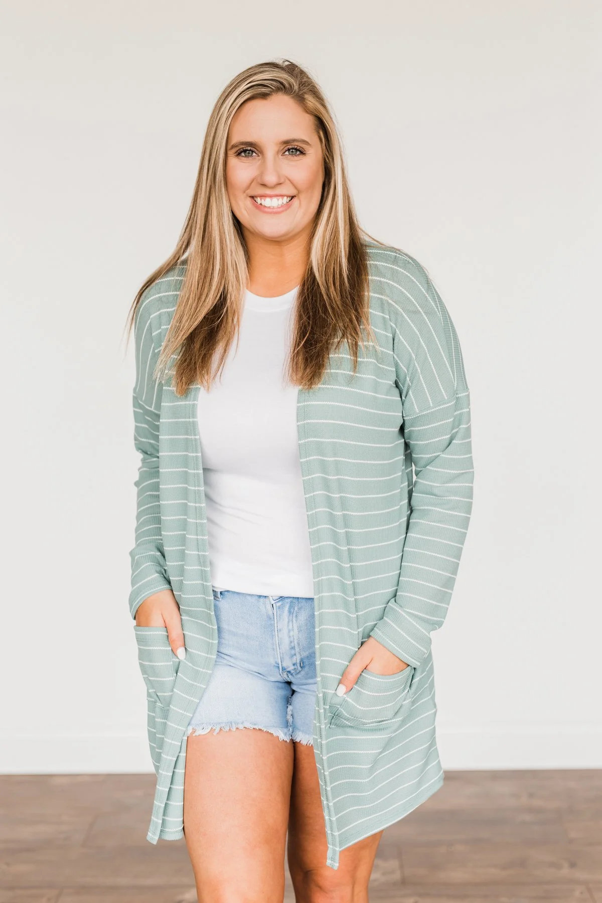 Meaningful Moments Striped Cardigan- Dusty Teal - Image 3