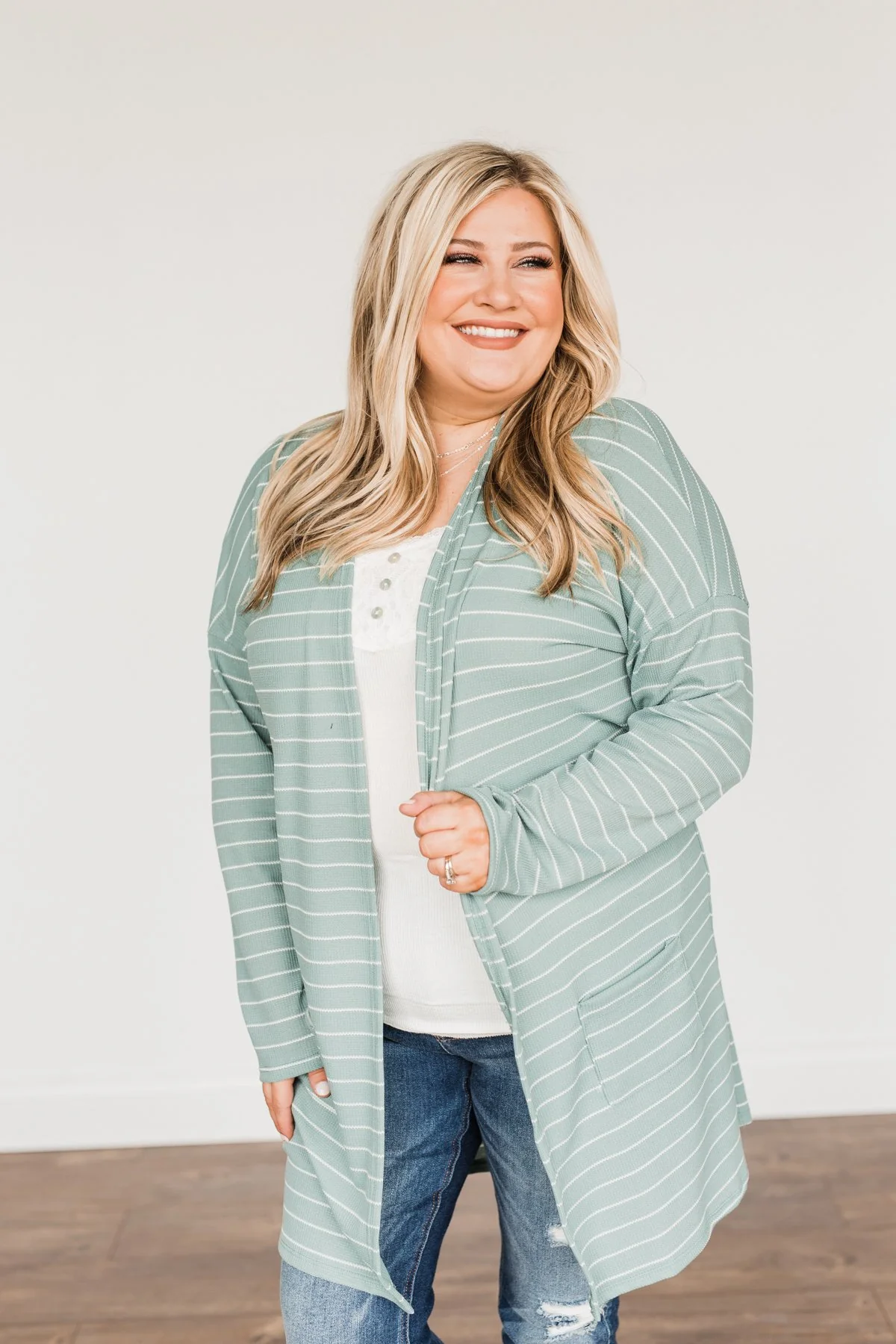 Meaningful Moments Striped Cardigan- Dusty Teal - Image 4