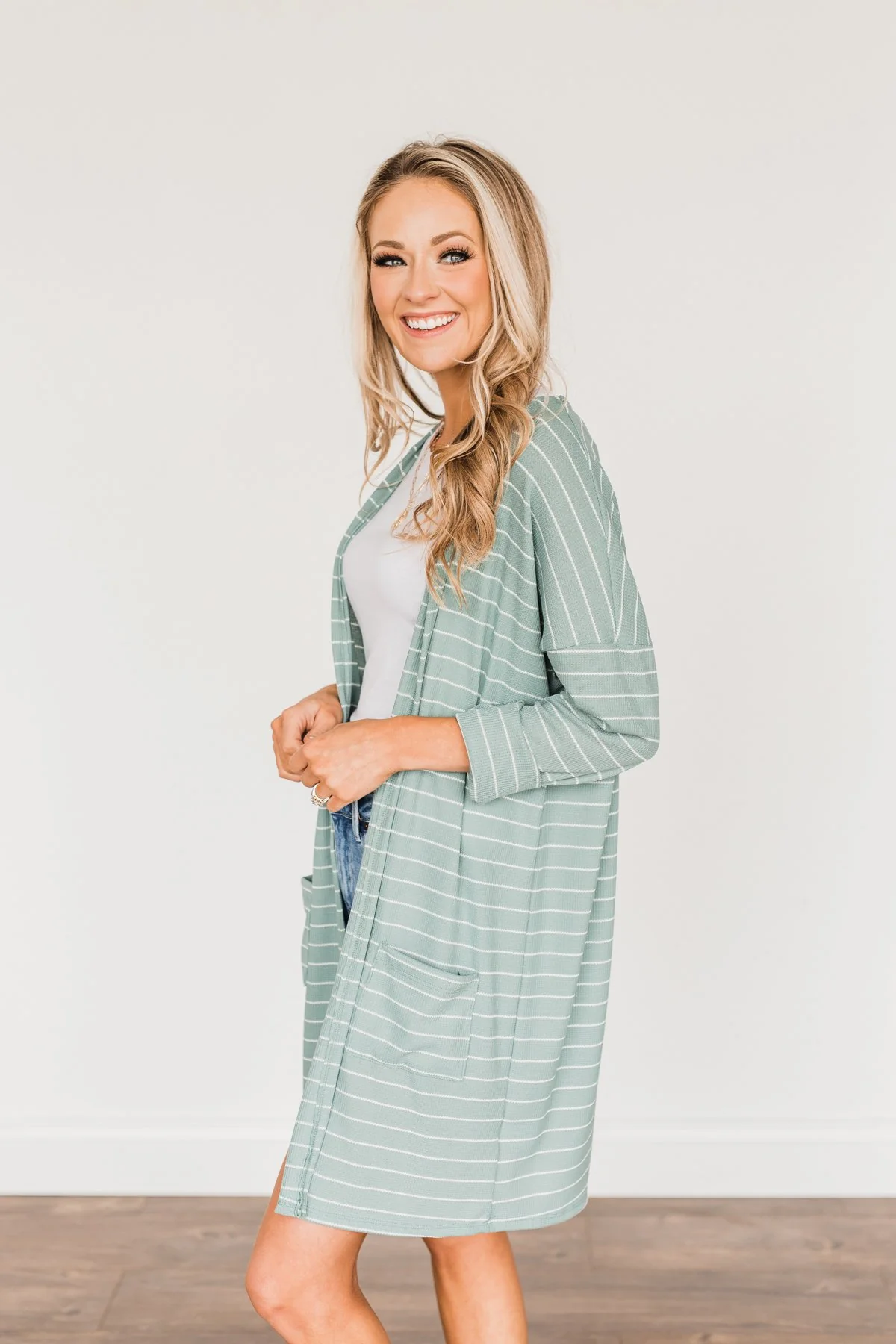 Meaningful Moments Striped Cardigan- Dusty Teal - Image 5