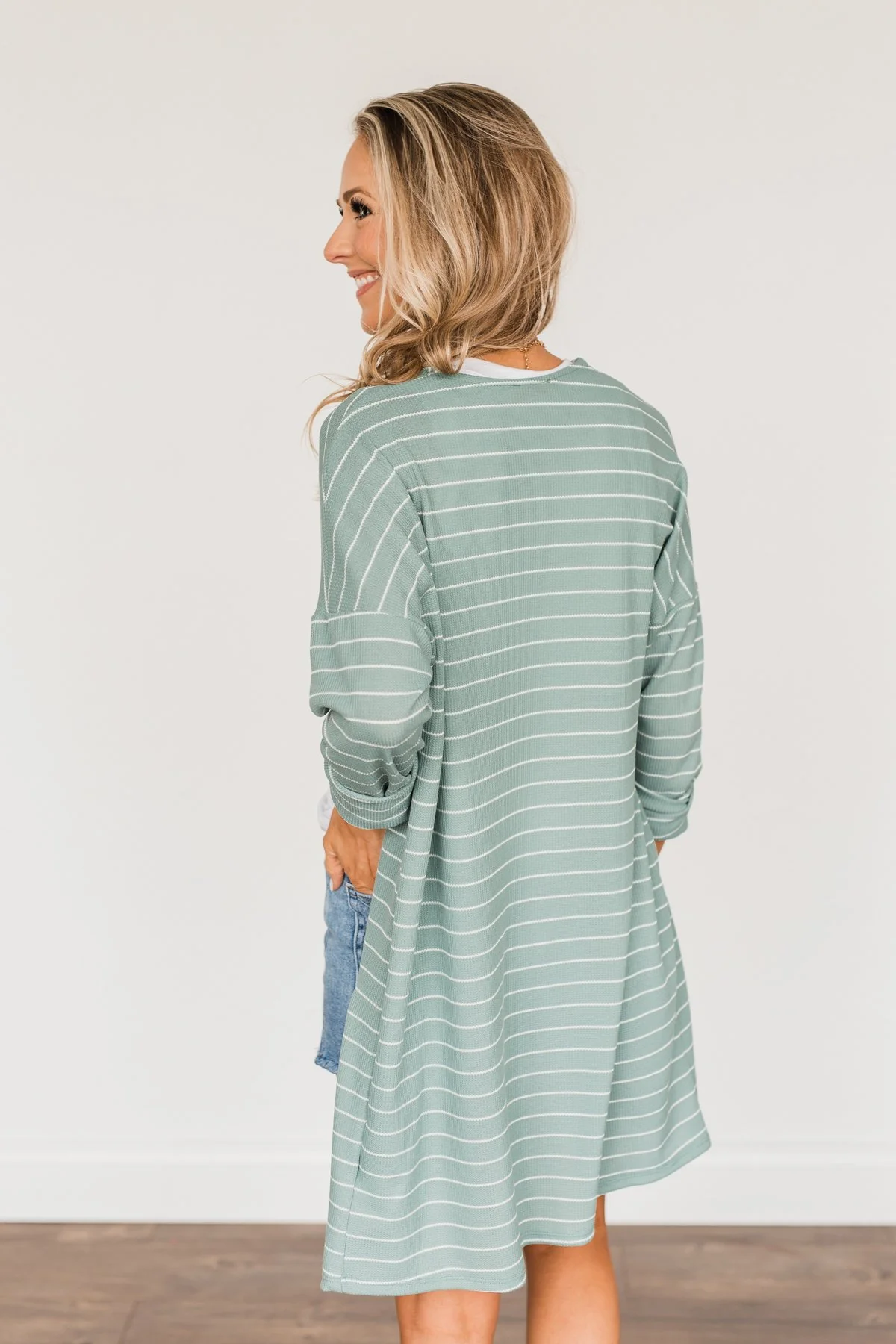 Meaningful Moments Striped Cardigan- Dusty Teal - Image 6