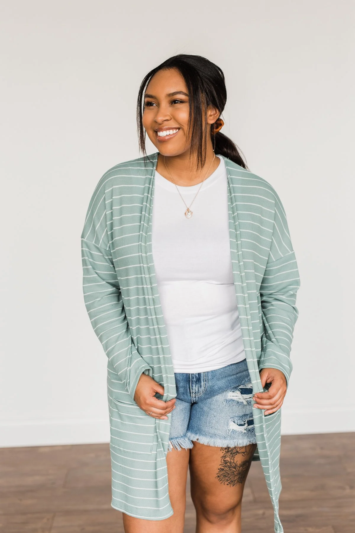 Meaningful Moments Striped Cardigan- Dusty Teal - Image 7