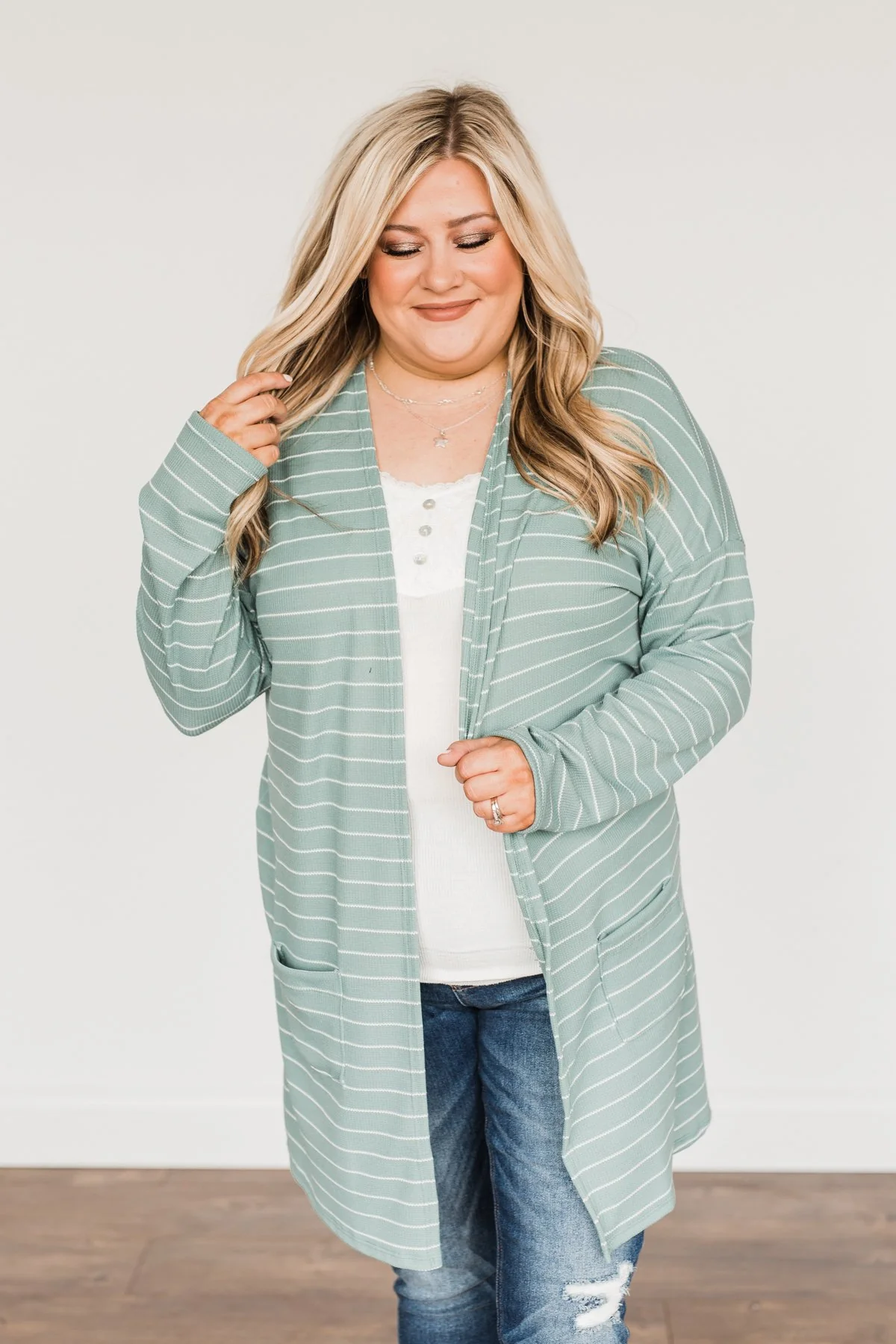 Meaningful Moments Striped Cardigan- Dusty Teal - Image 9