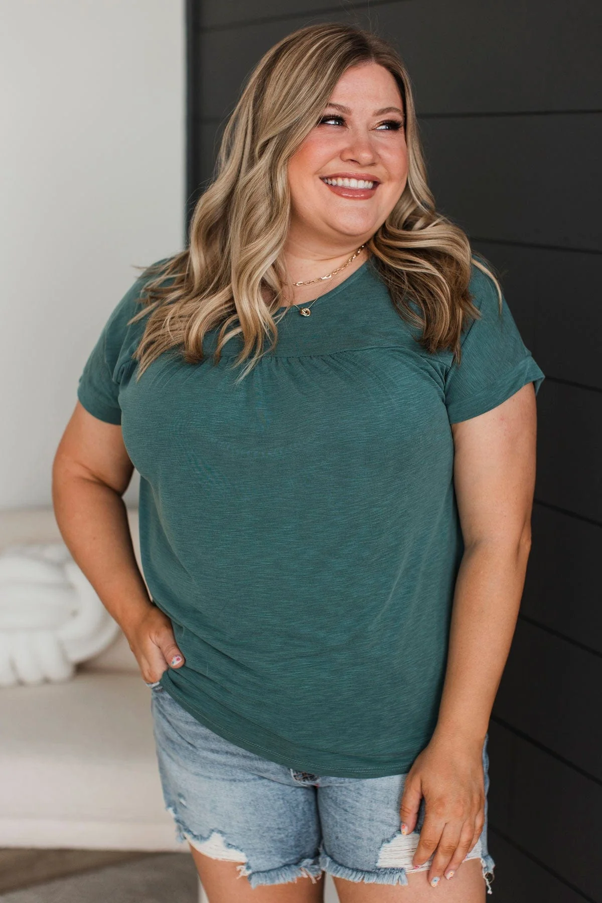 Meaningful Traditions Cap Sleeve Top- Teal - Image 3