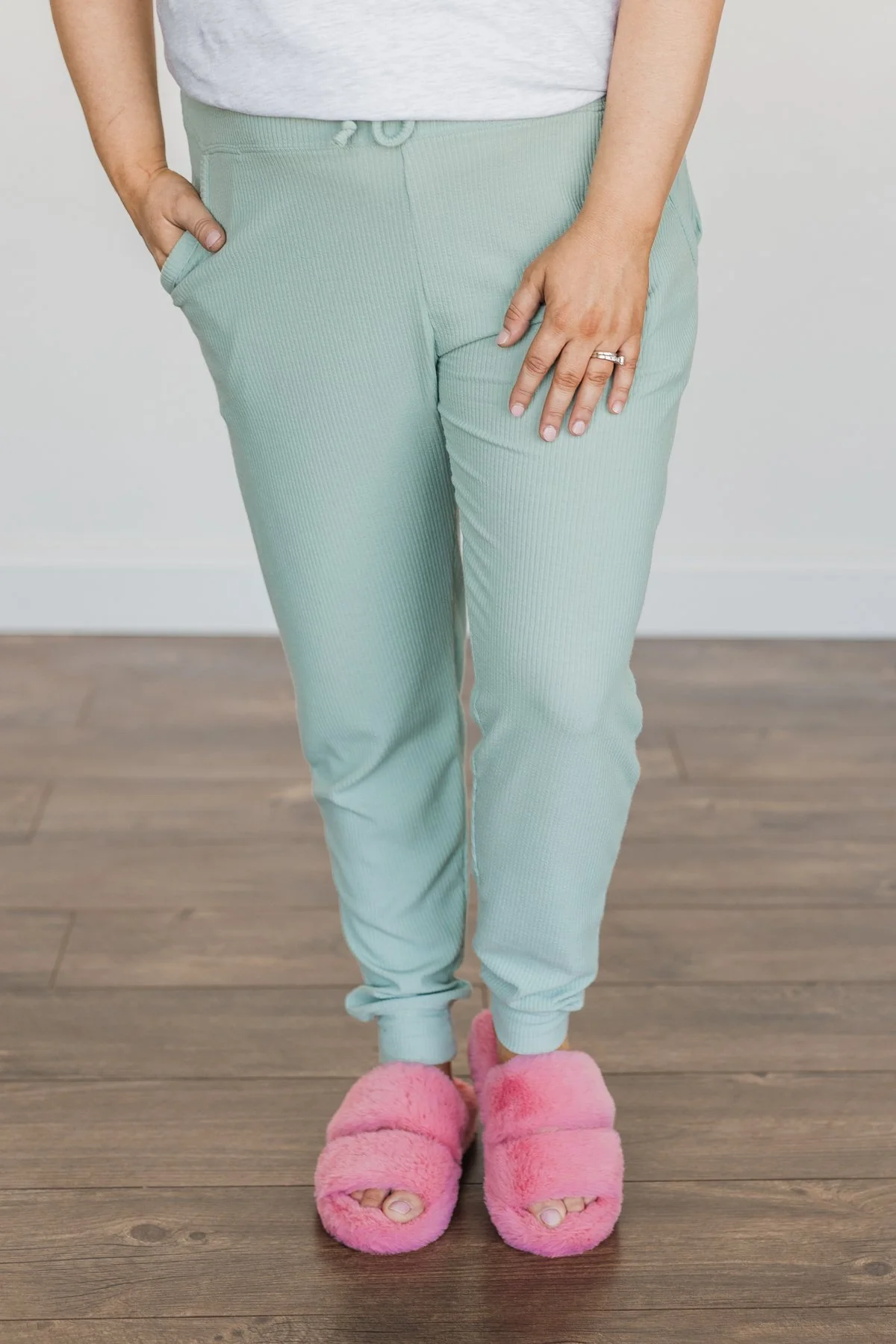 Meant For Each Other Ribbed Knit Joggers- Dusty Sage - Image 2