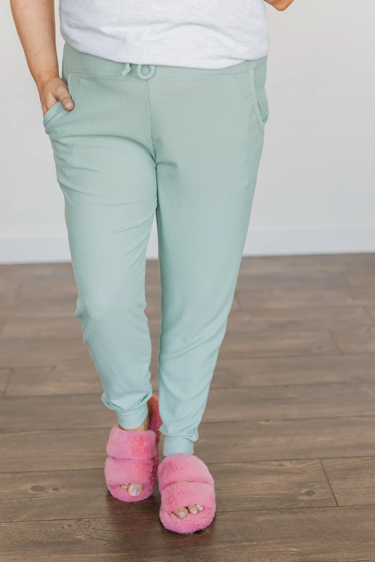 Meant For Each Other Ribbed Knit Joggers- Dusty Sage - Image 4