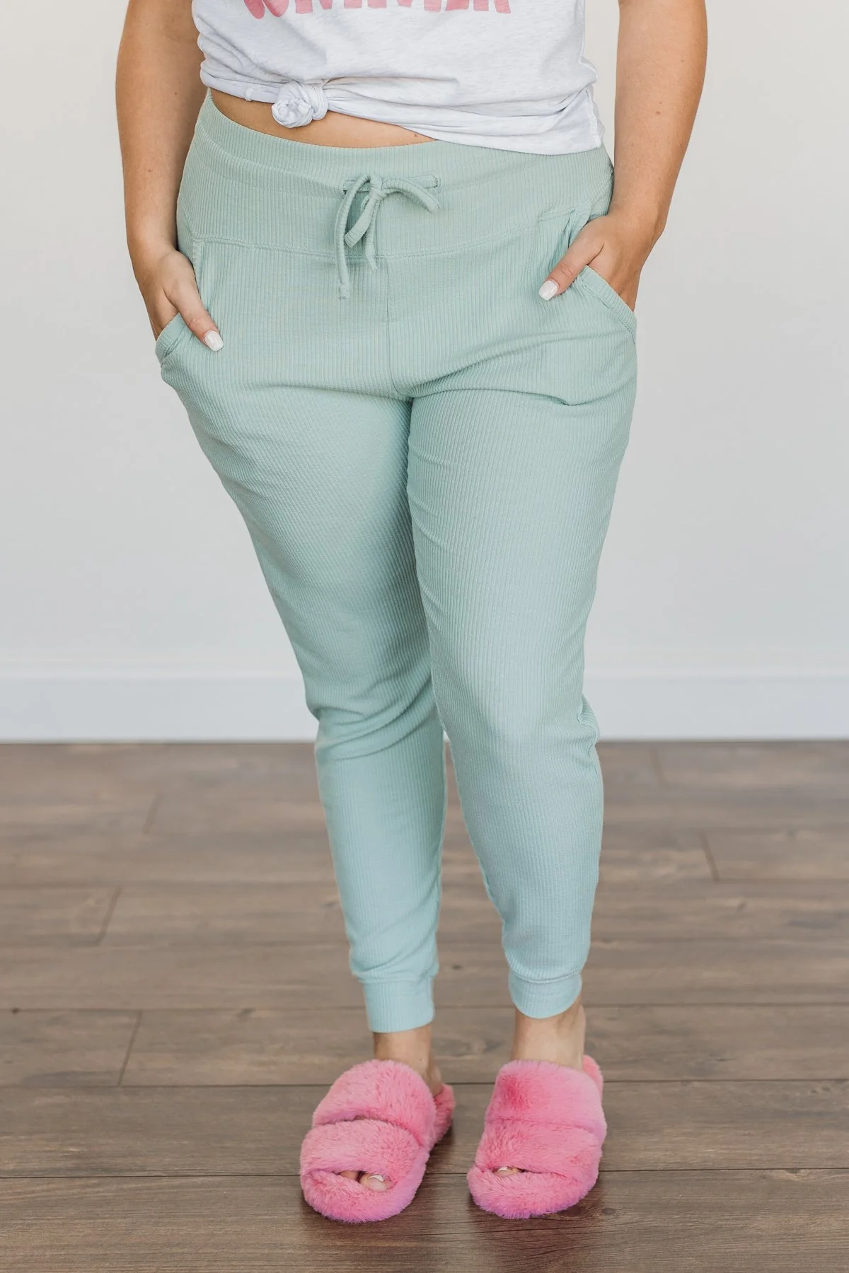 Meant For Each Other Ribbed Knit Joggers- Dusty Sage - Image 5
