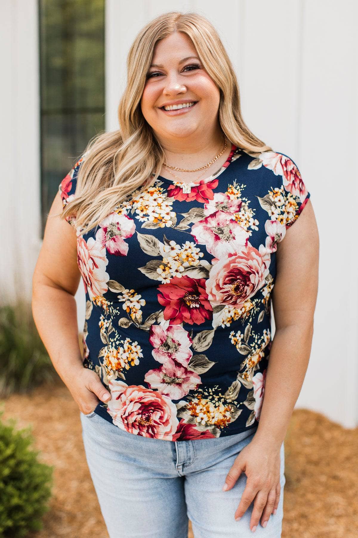 Meant For Something Floral Top- Navy - Image 2