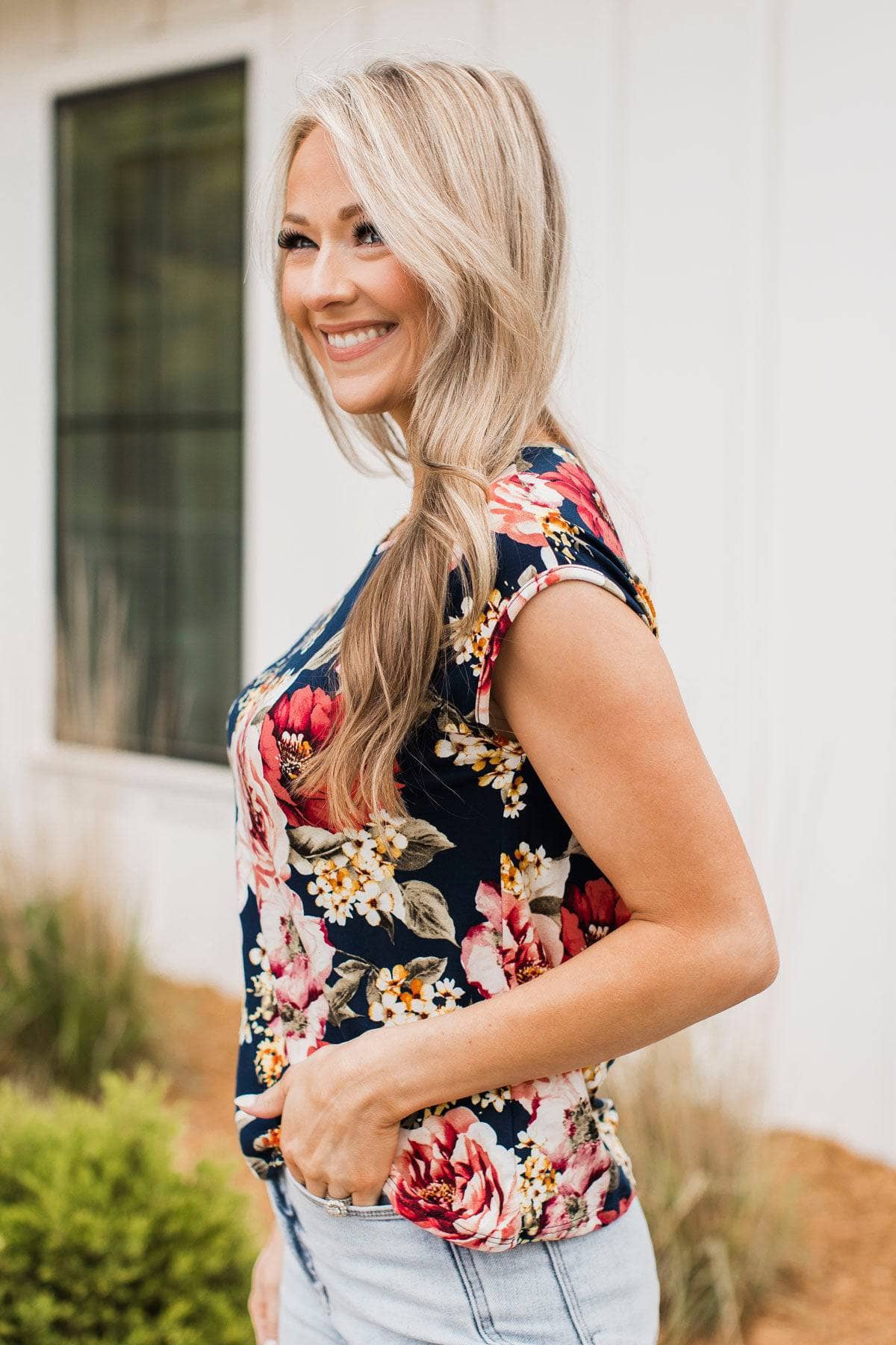 Meant For Something Floral Top- Navy - Image 7