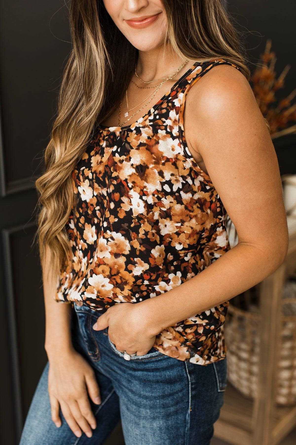 Meant To Be Together Floral Tank Top- Black & Rust - Image 3