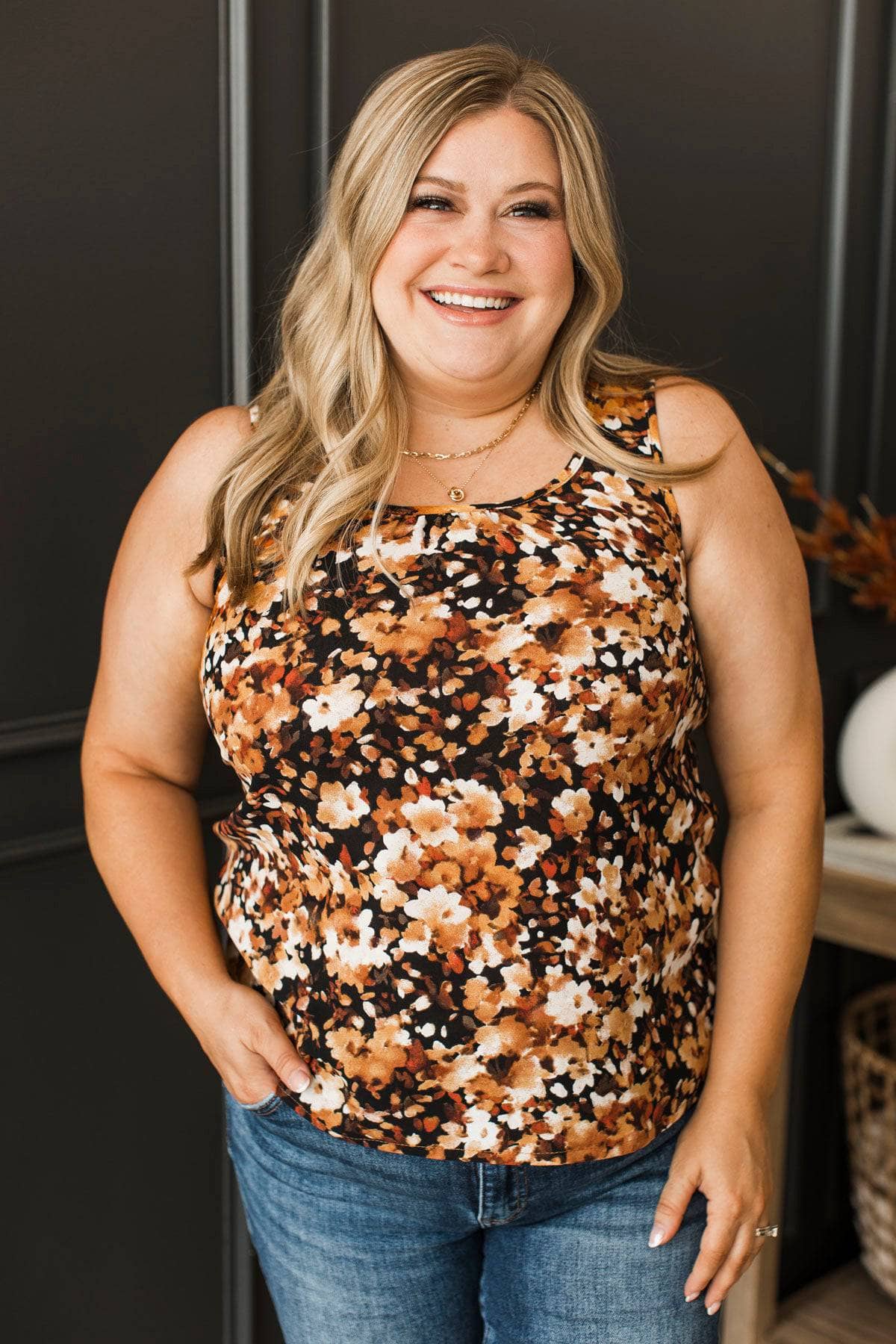 Meant To Be Together Floral Tank Top- Black & Rust - Image 6