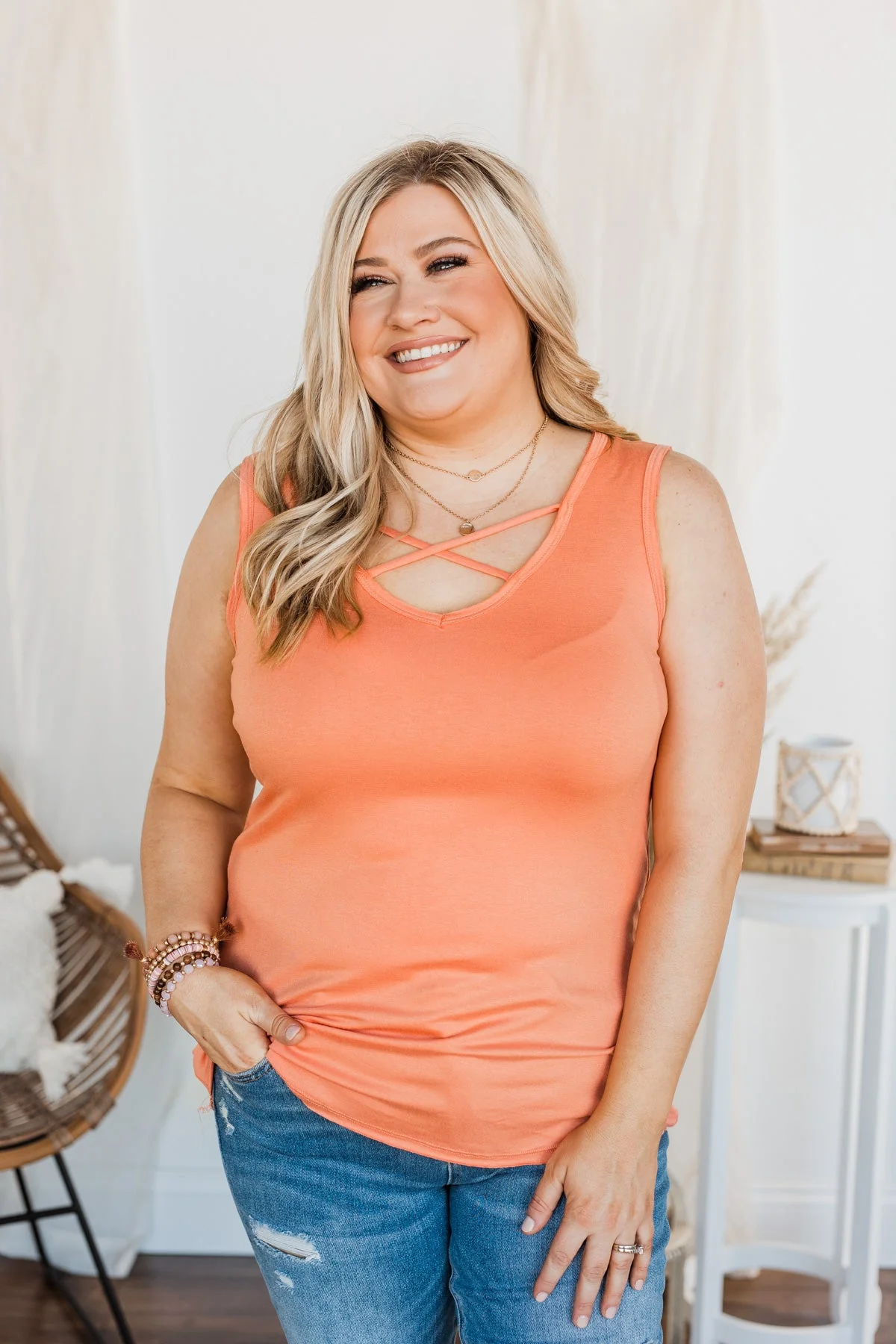 Meant What I Said Criss-Cross Tank- Dark Peach - Image 3
