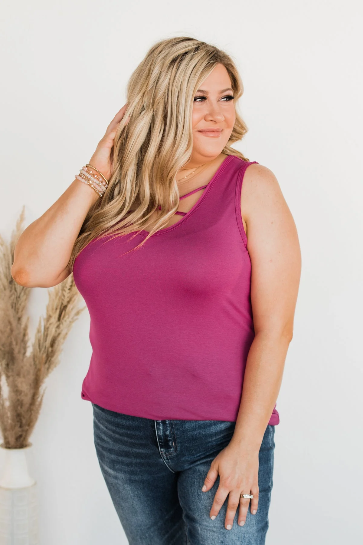 Meant What I Said Criss-Cross Tank- Magenta - Image 5
