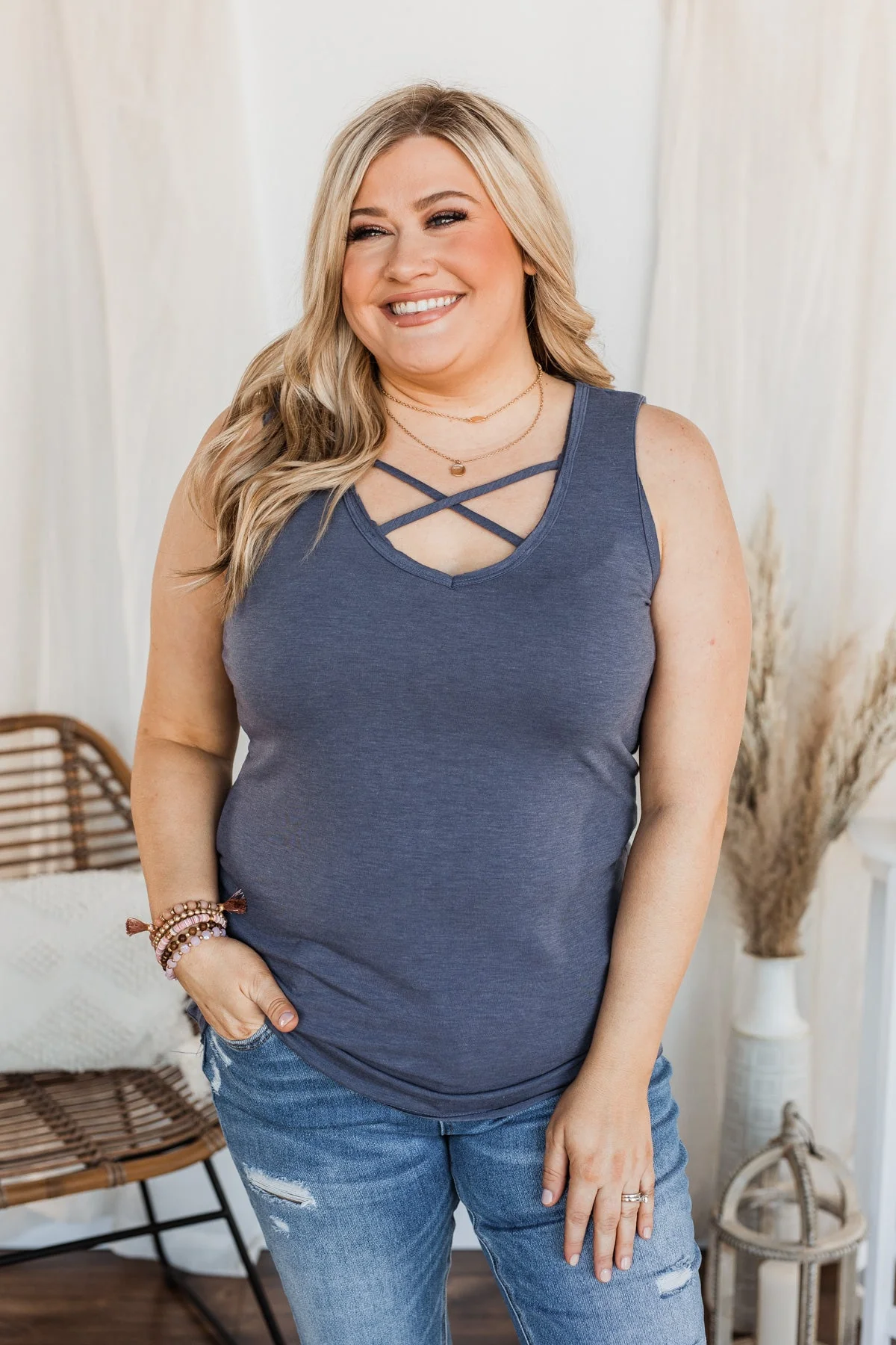 Meant What I Said Criss-Cross Tank- Navy - Image 3
