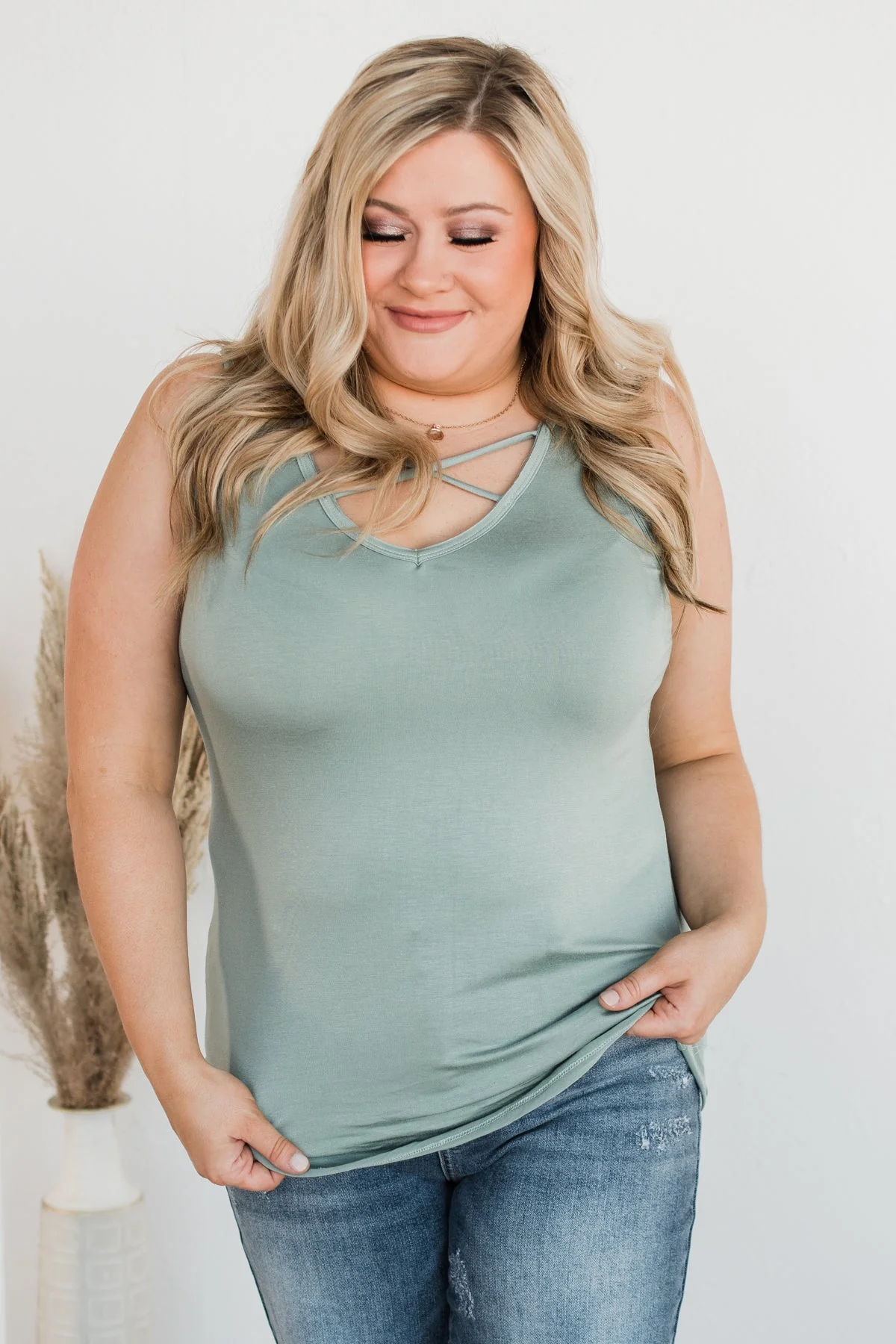 Meant What I Said Criss-Cross Tank- Sage - Image 15