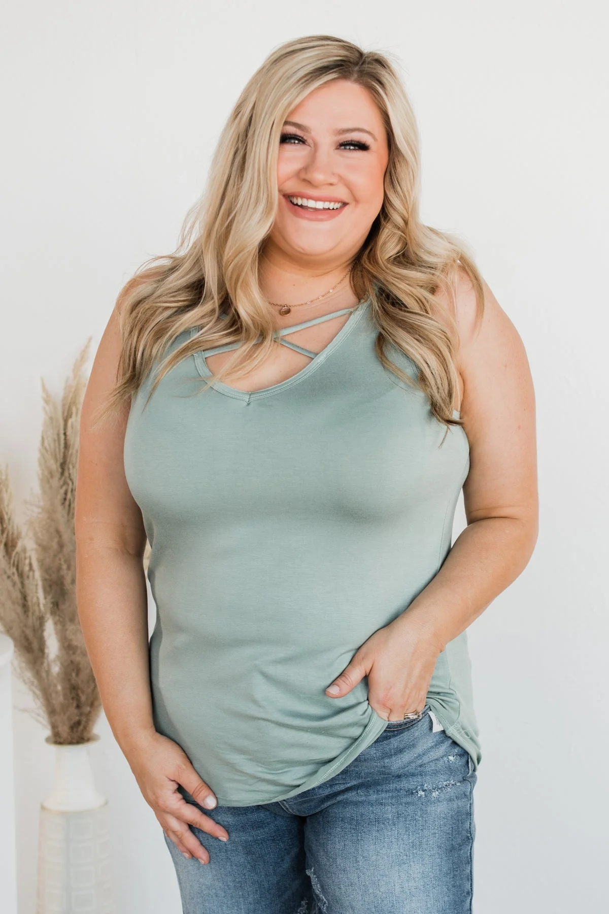 Meant What I Said Criss-Cross Tank- Sage - Image 17