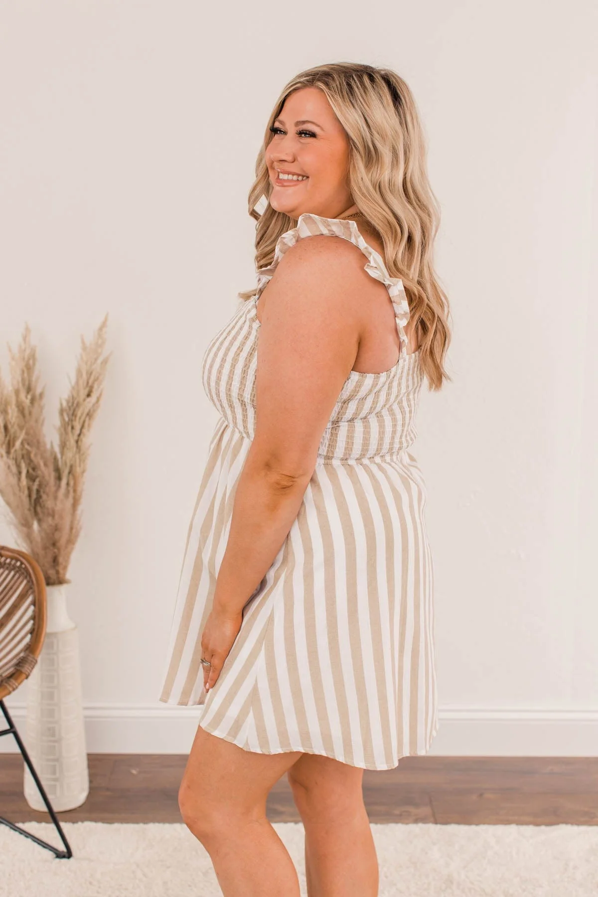 Meet Cute Smocked Mini Dress- Taupe - Image 9