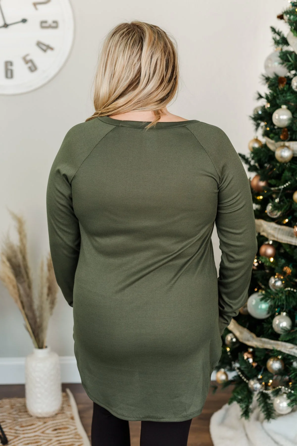 Meet In The Middle Knit Tunic Top- Olive - Image 8