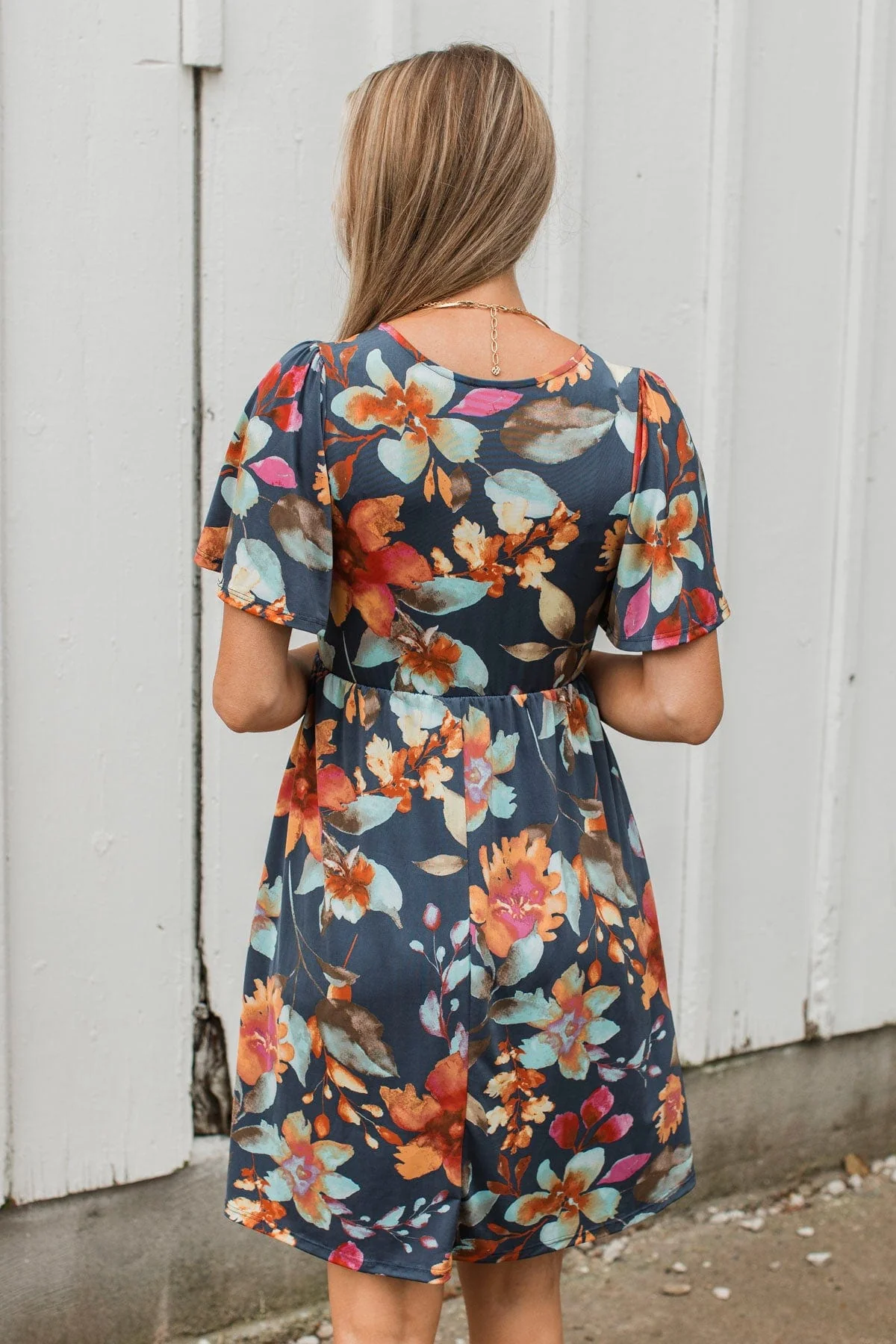 Meet Me At Sunset Floral Dress- Navy - Image 8