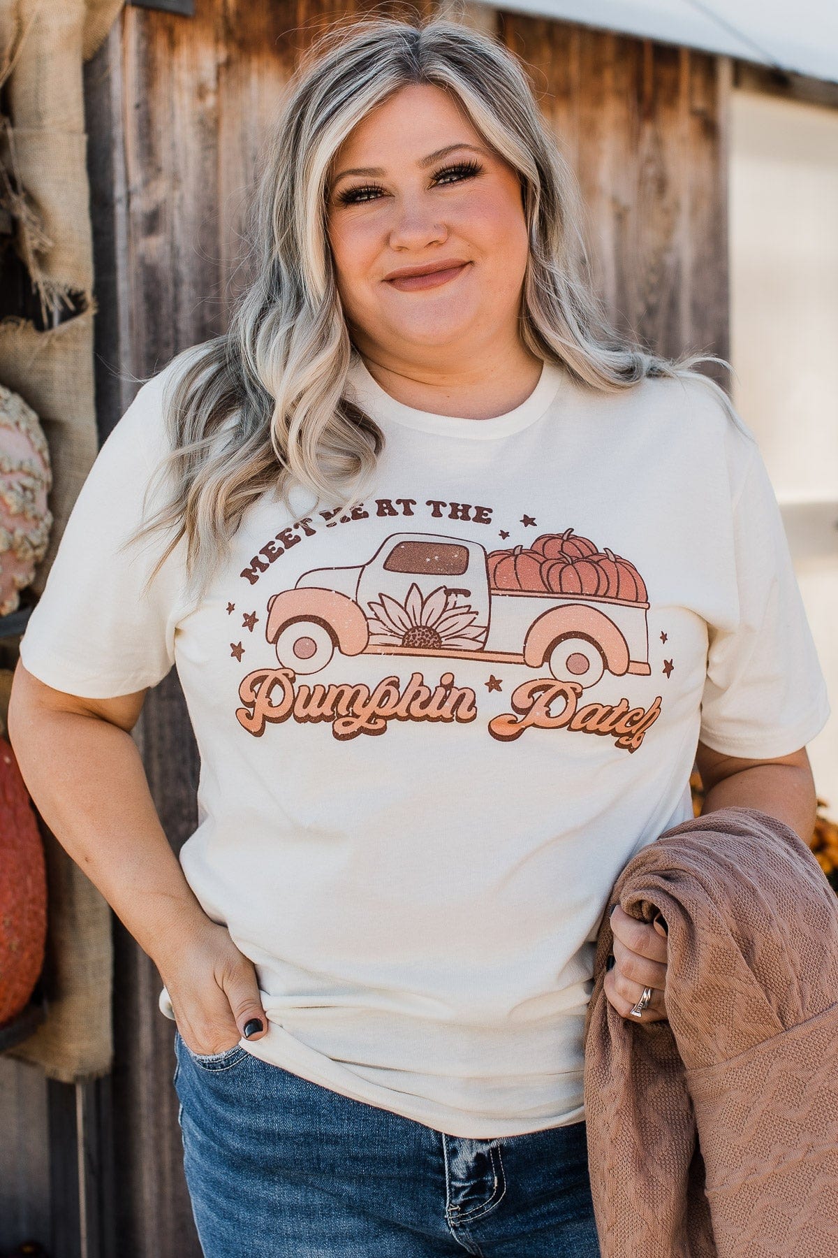 "Meet Me At The Pumpkin Patch" Graphic Tee- Cream - Image 2