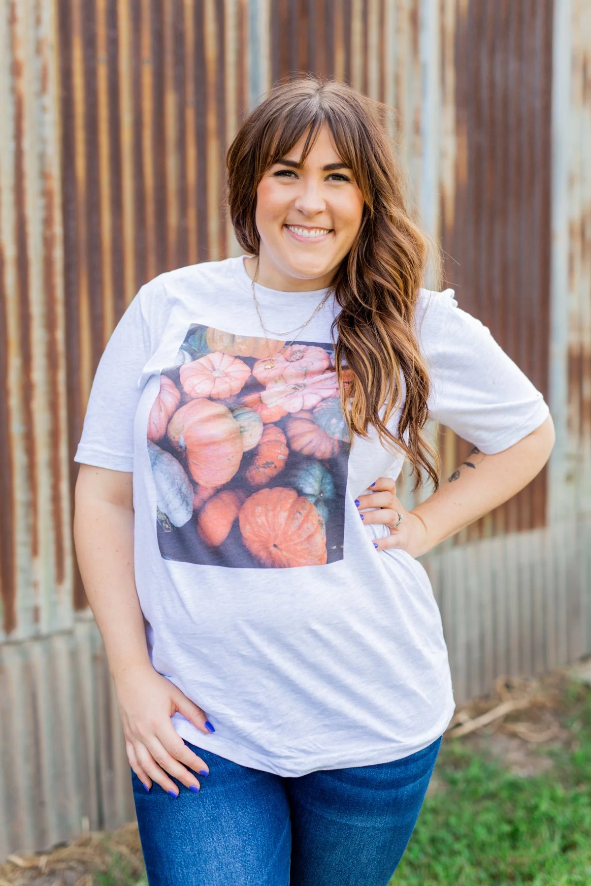 Meet Me At The Pumpkin Patch Graphic Tee- Heather Grey - Image 4