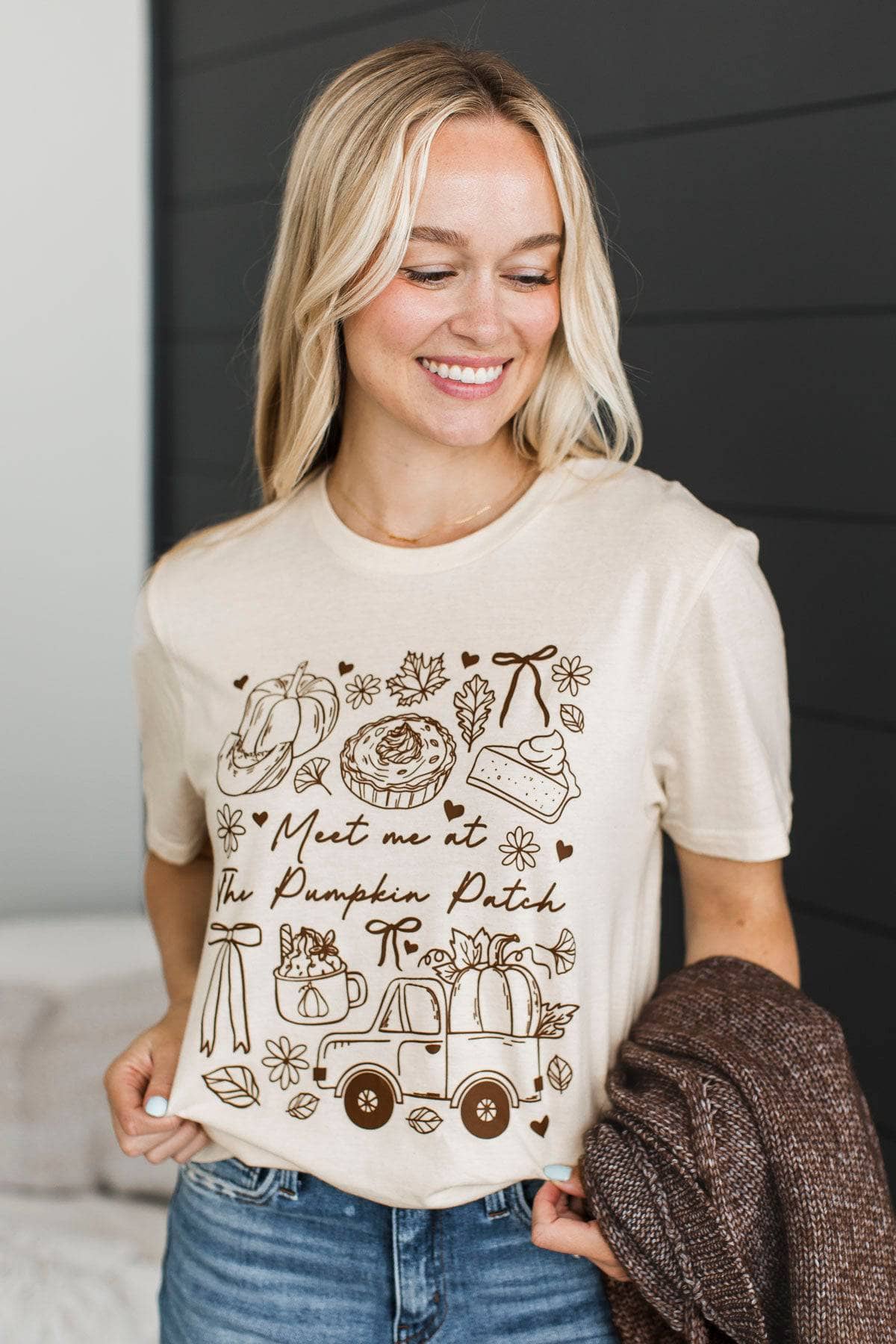 "Meet Me At The Pumpkin Patch" Speckled Graphic Tee- Cream
