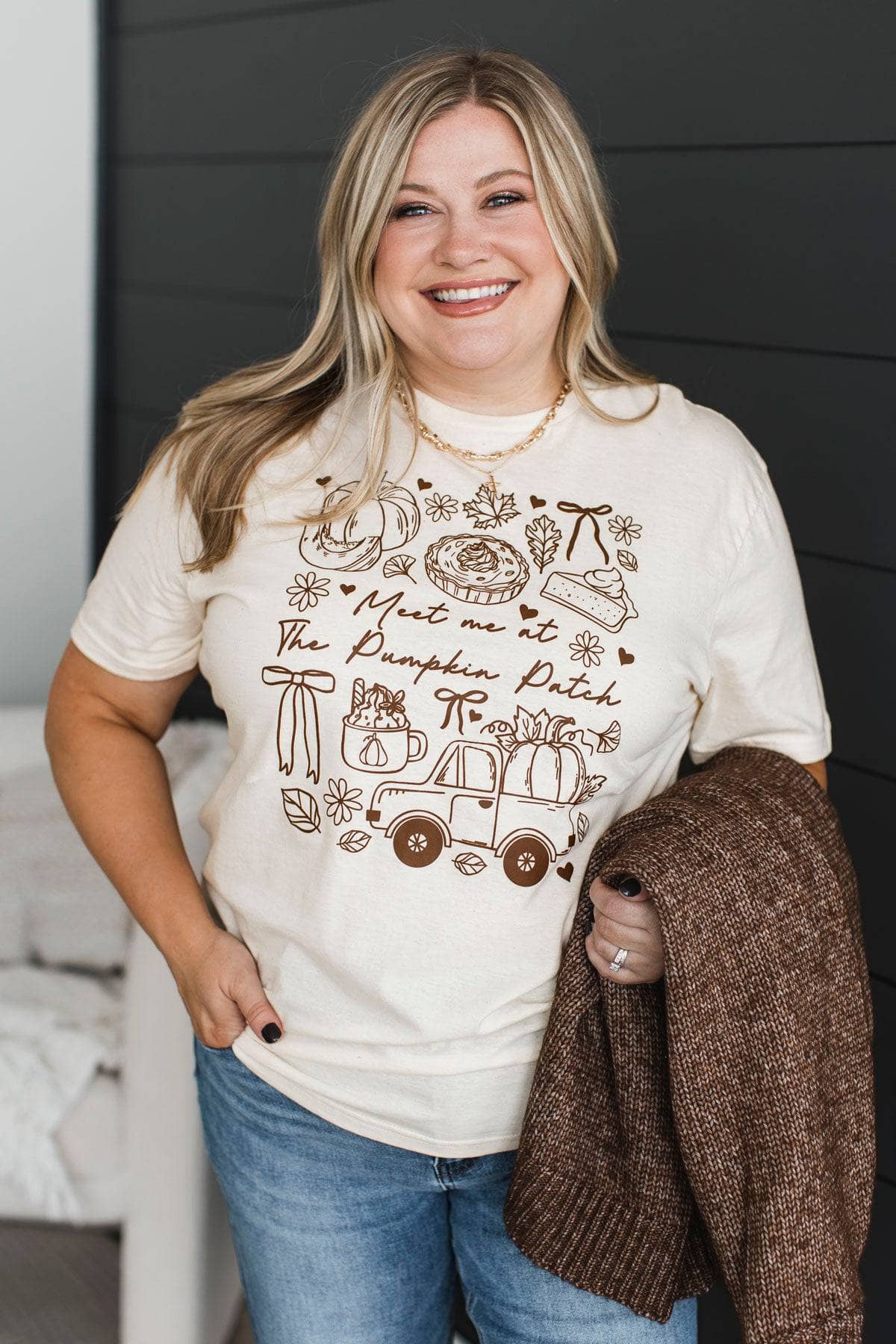"Meet Me At The Pumpkin Patch" Speckled Graphic Tee- Cream - Image 2