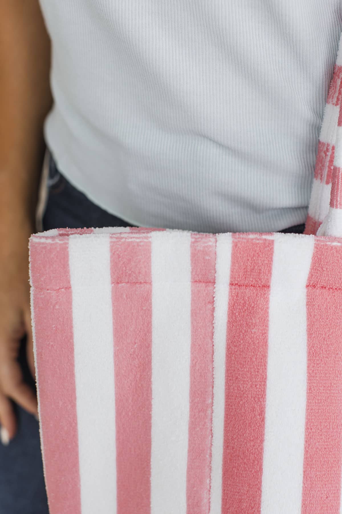 Meet Me By The Sea Terry Cloth Tote Bag- Ivory & Pink - Image 3