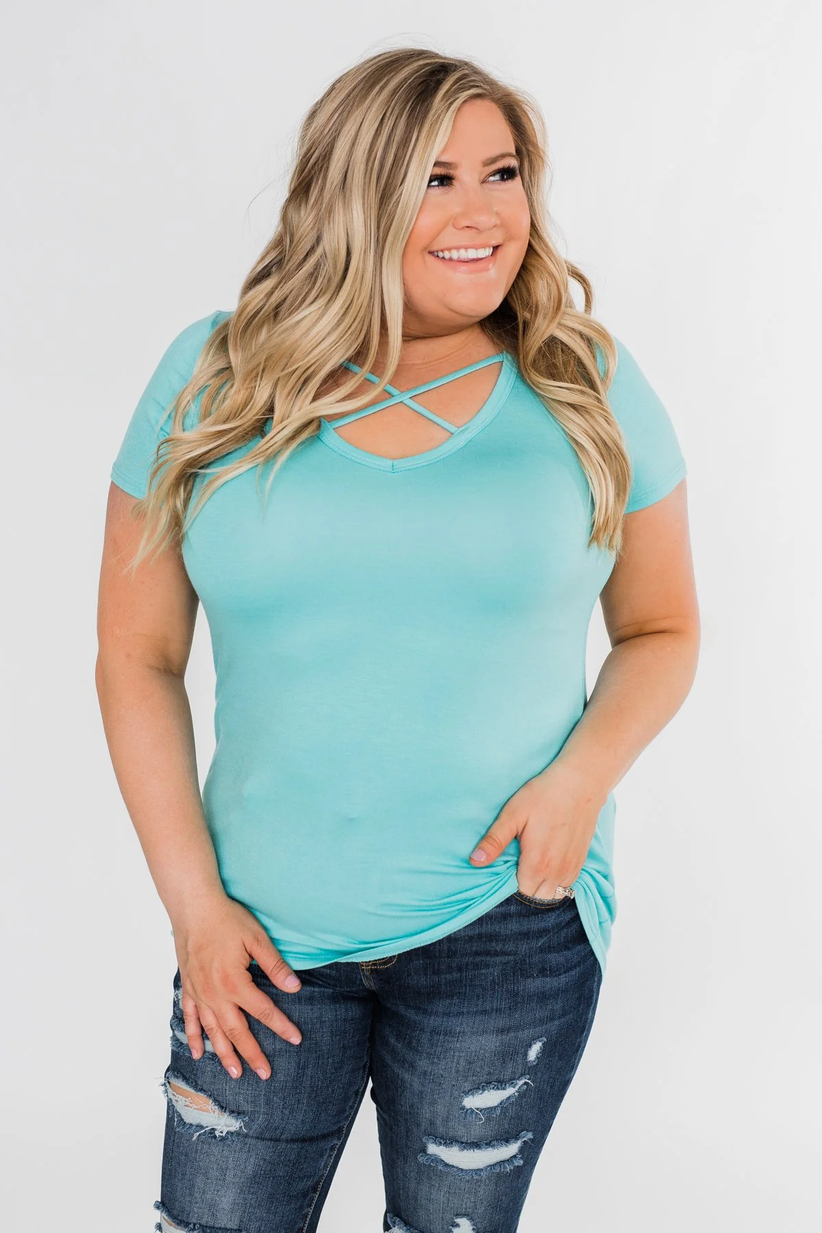 Meet Me Here Short Sleeve Top- Aqua - Image 5