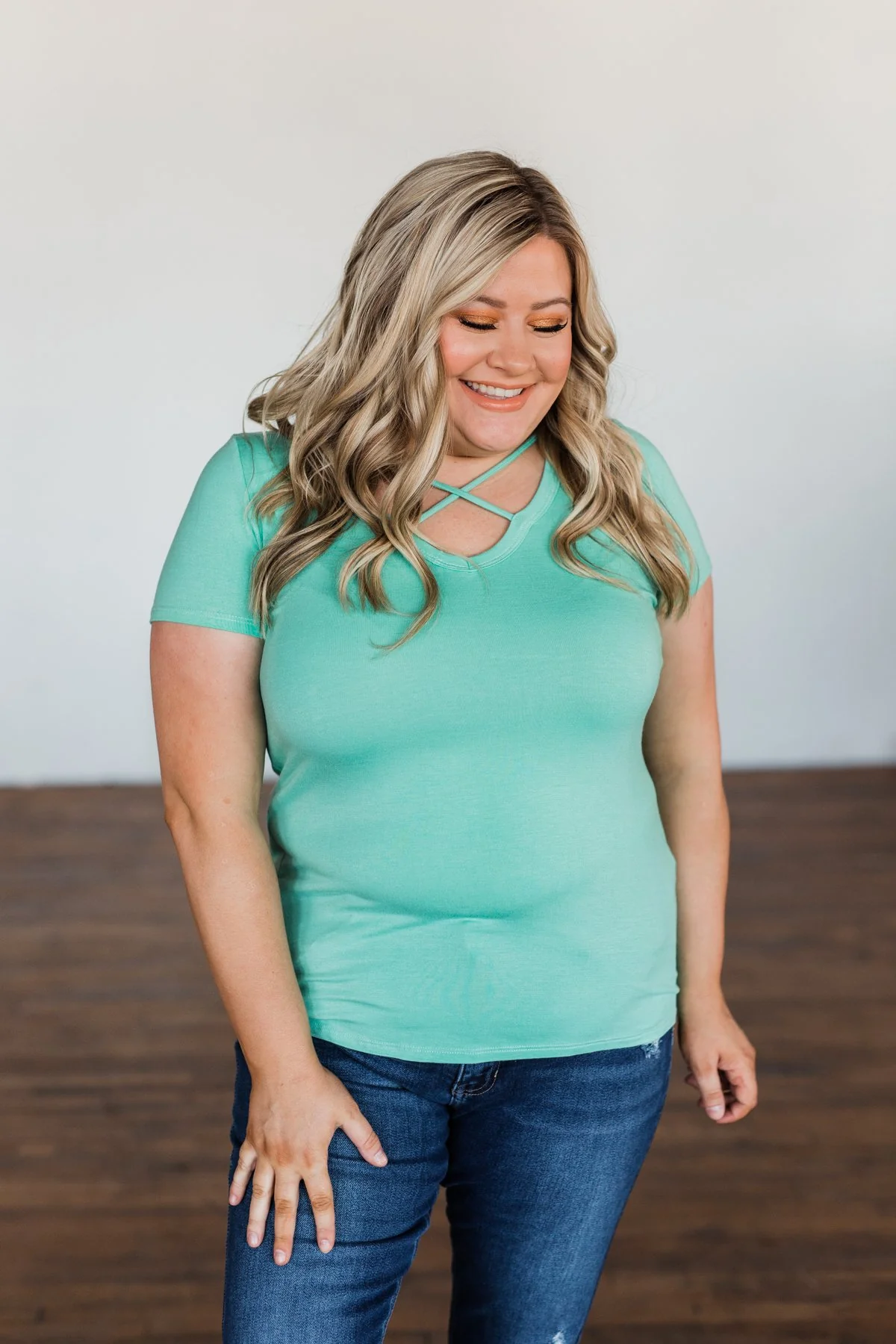 Meet Me Here Short Sleeve Top- Light Seafoam - Image 3