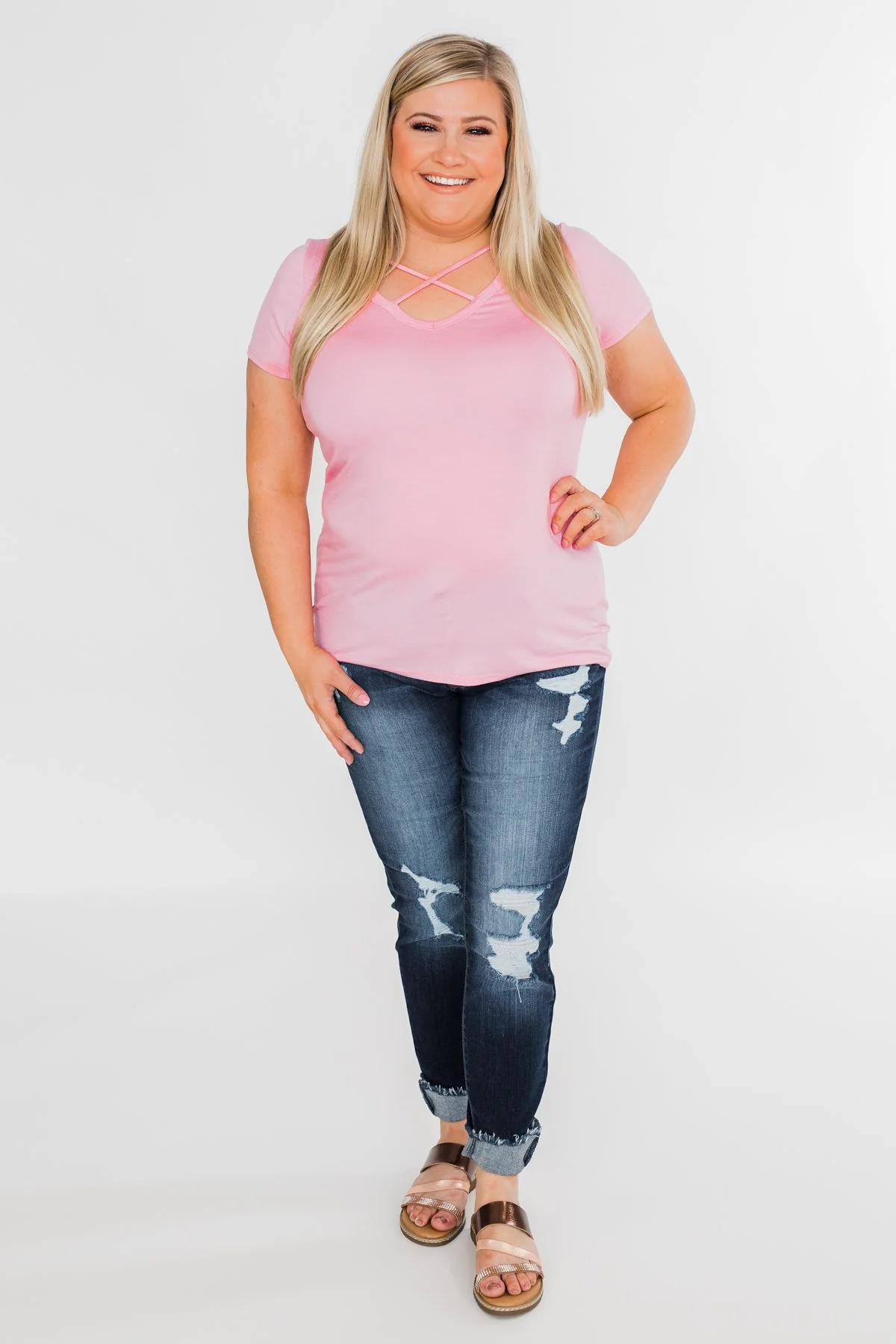 Meet Me Here Short Sleeve Top- Pink - Image 3