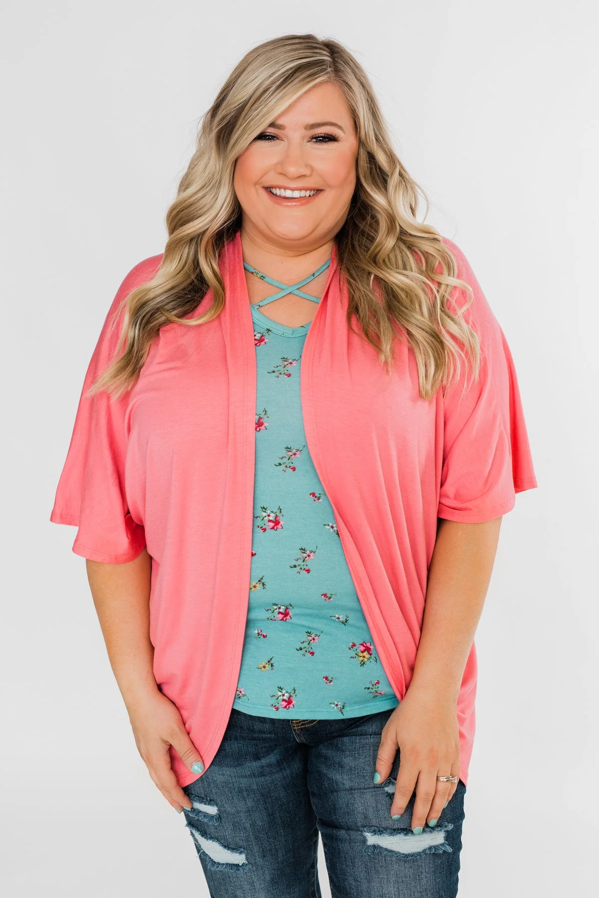 Meet Me in the Garden Floral Criss Cross Top- Light Blue - Image 3