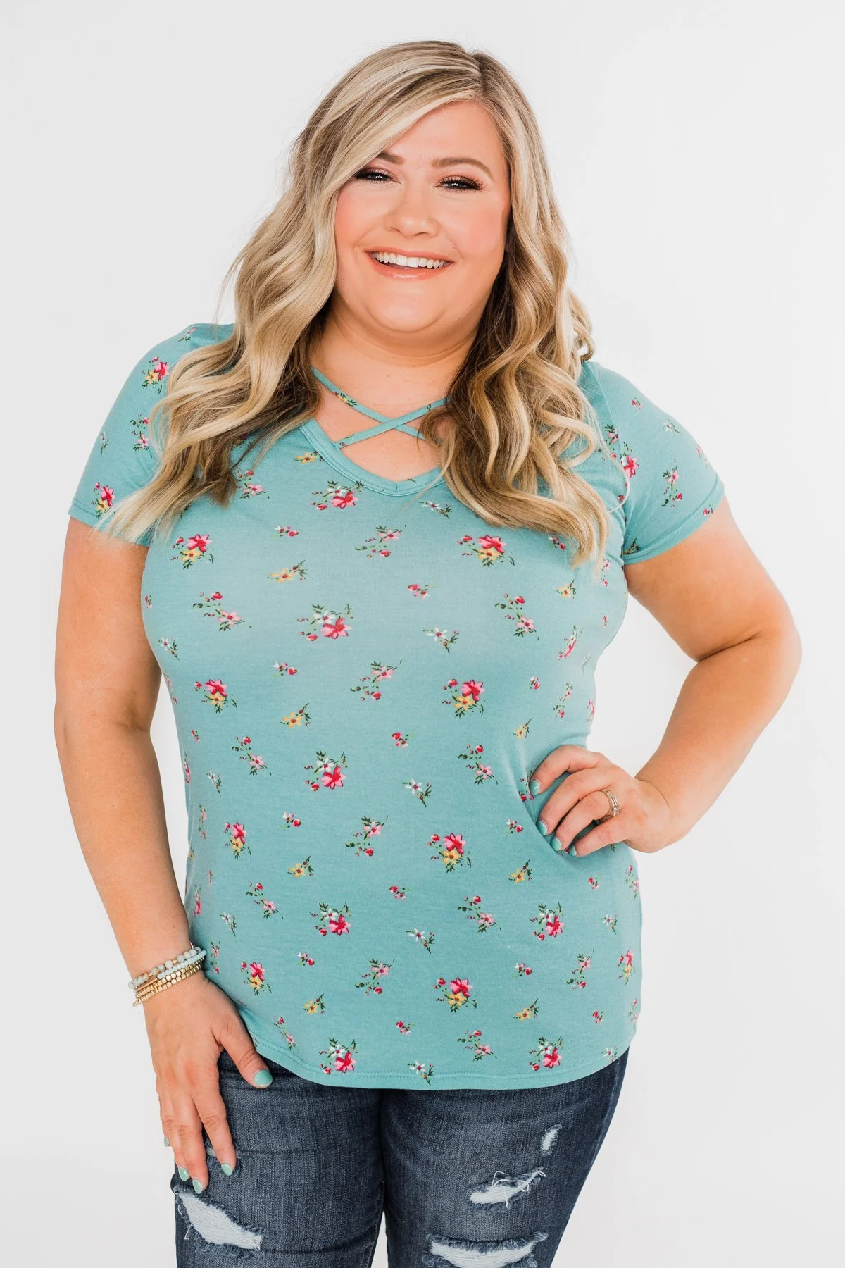Meet Me in the Garden Floral Criss Cross Top- Light Blue - Image 7