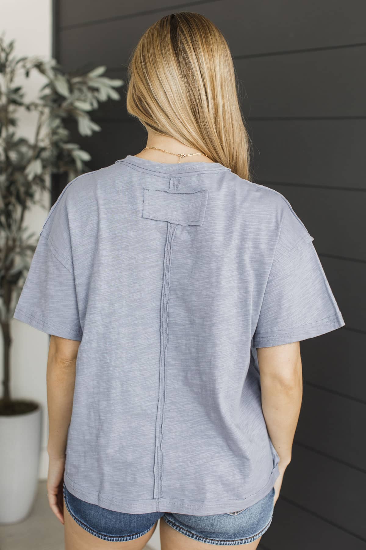 Meet Me On The Path Short Sleeve Top- Light Slate Gray - Image 6