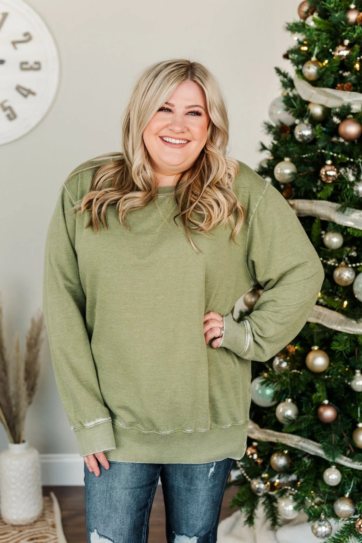 Meet You There Pullover Top- Moss Green - Image 6