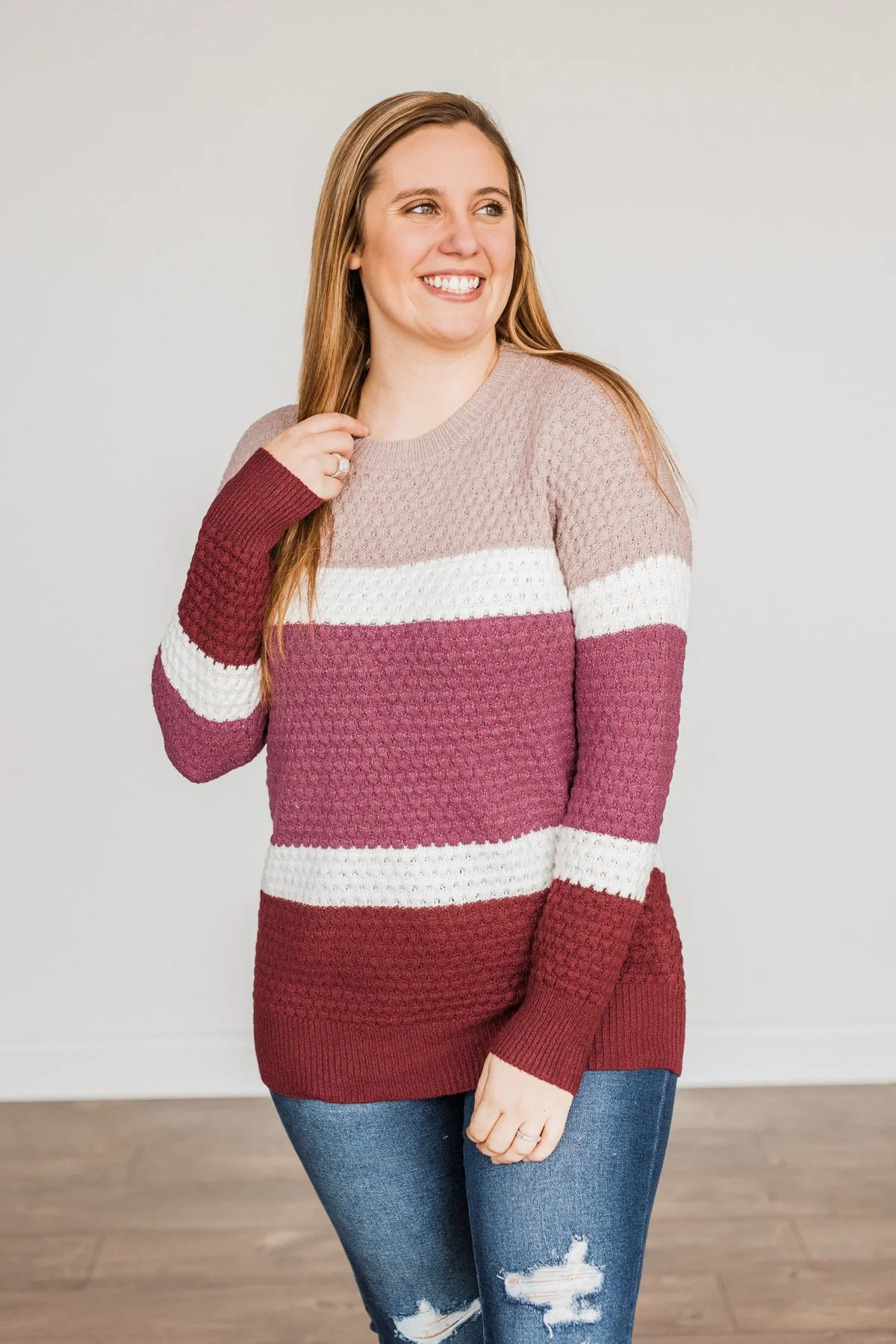 Melting Hearts Color Block Sweater- Magenta - Image 4