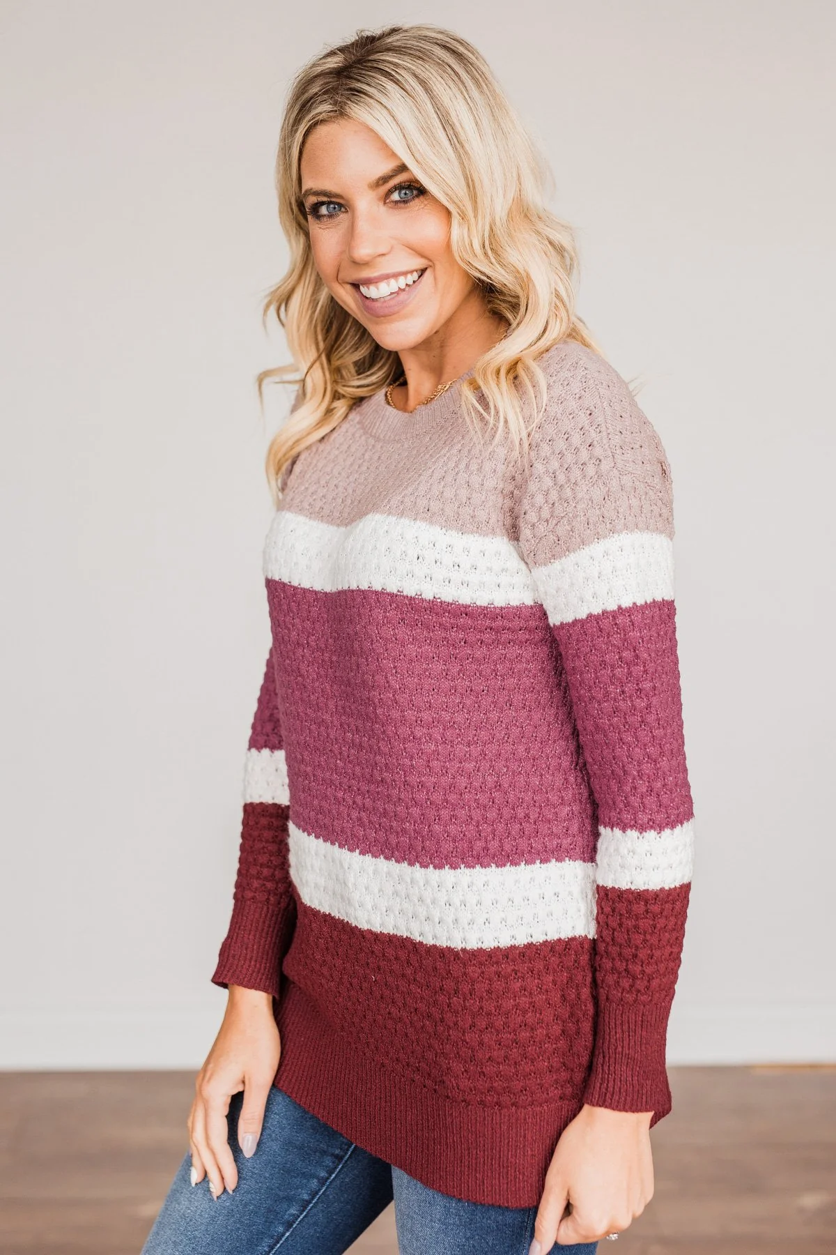 Melting Hearts Color Block Sweater- Magenta - Image 9