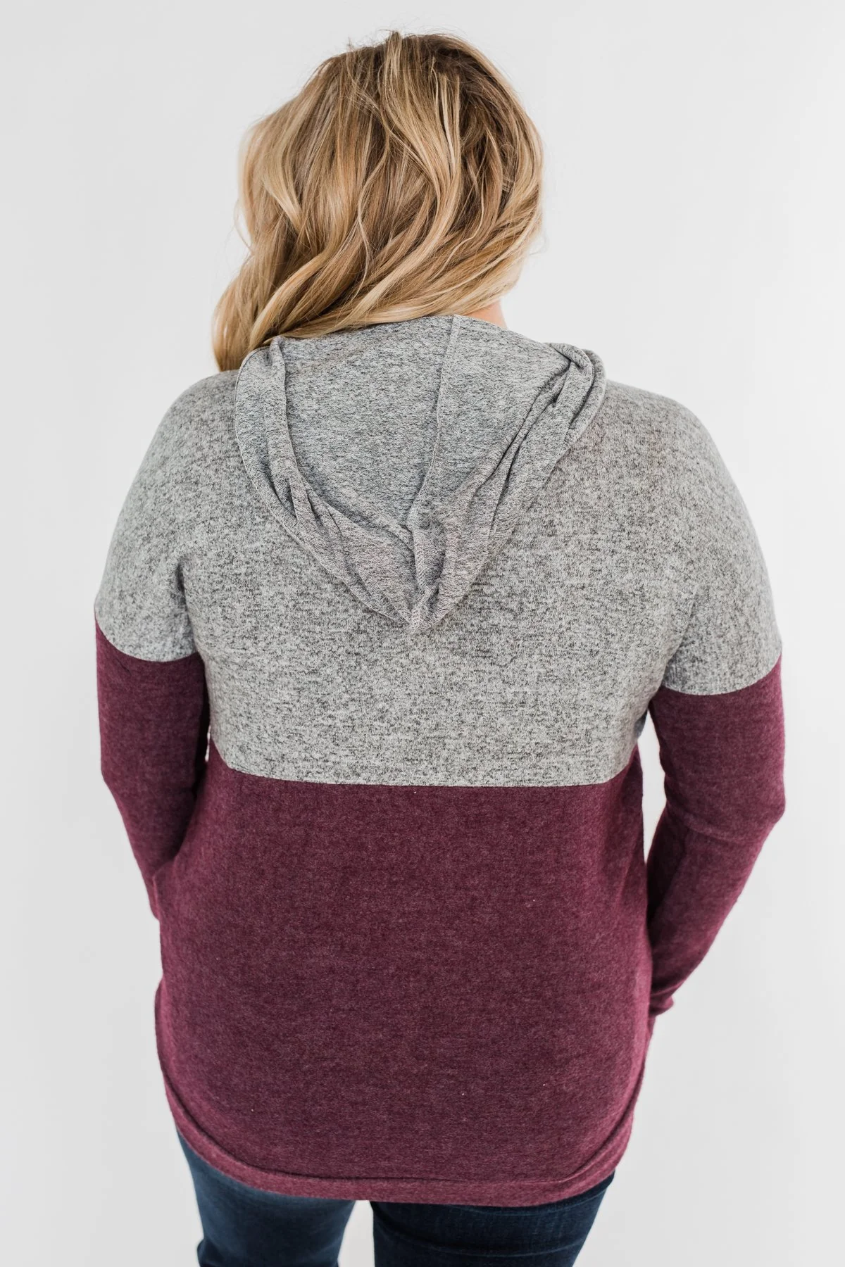 Melting Into You Drawstring Hoodie- Plum & Heather Grey - Image 8