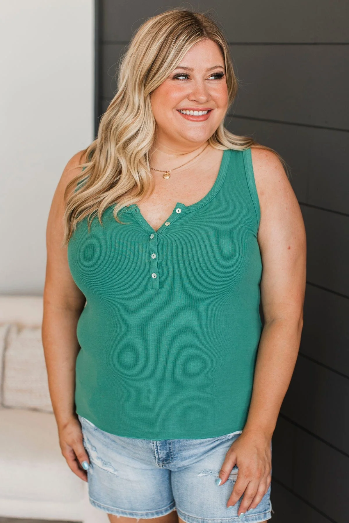 Memorable Moments Henley Tank Top- Green - Image 2