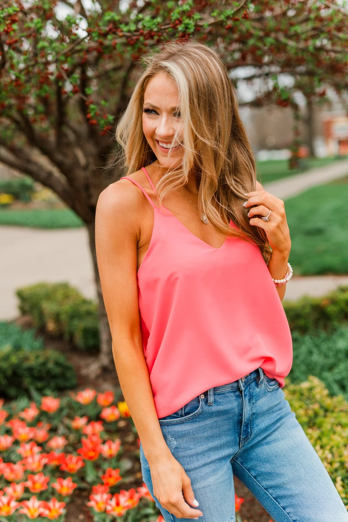Memories Made Together Criss-Cross Tank Top- Salmon Pink - Image 7