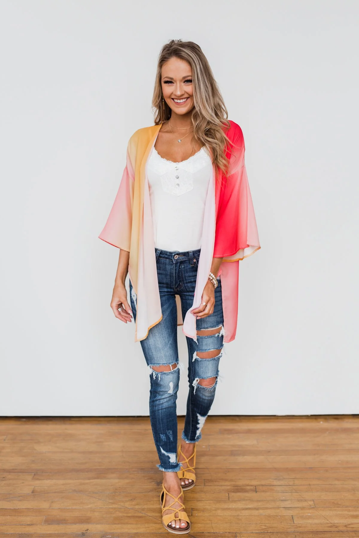 Memories Of Us Colorful Kimono- Orange & Pink - Image 3
