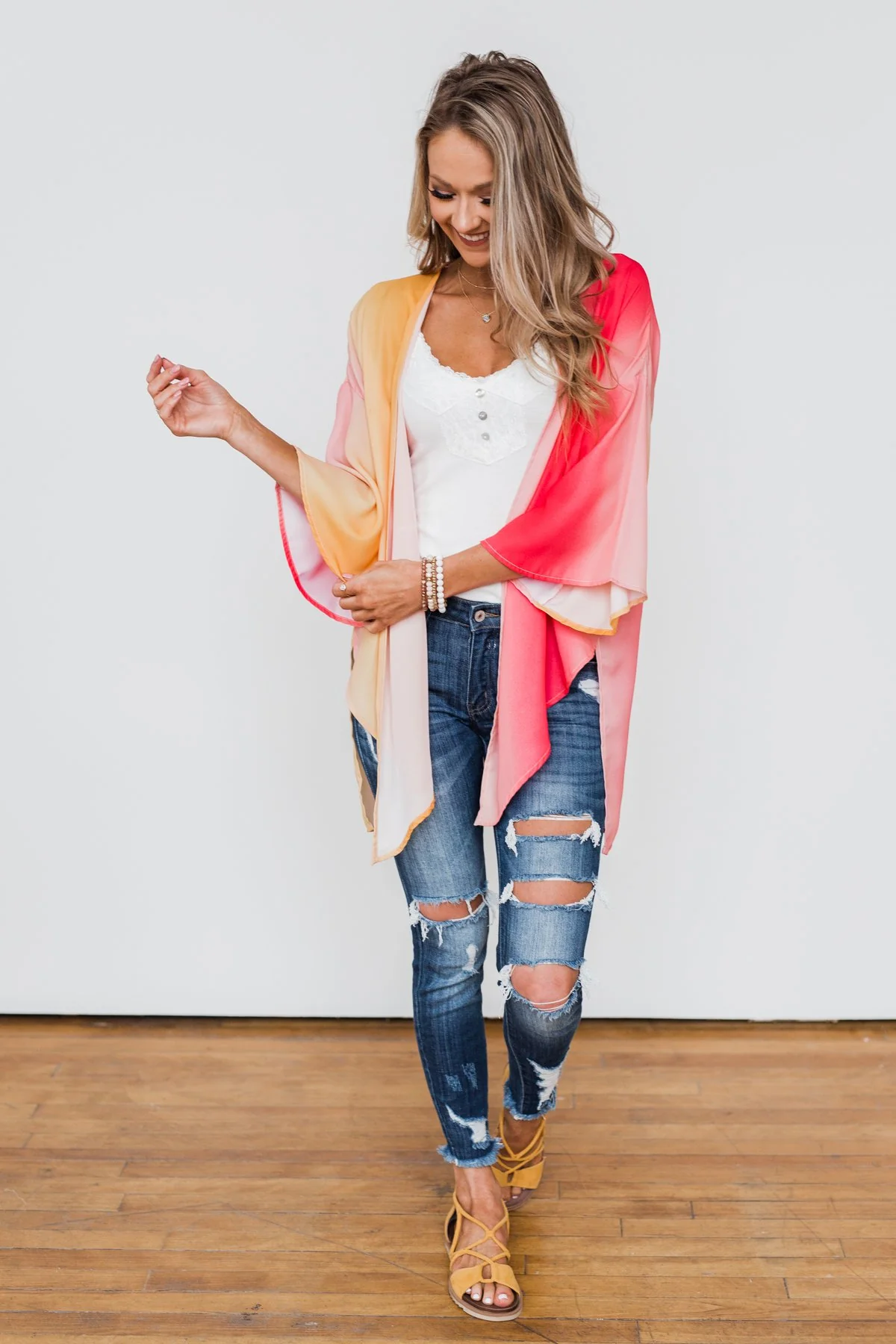 Memories Of Us Colorful Kimono- Orange & Pink - Image 4