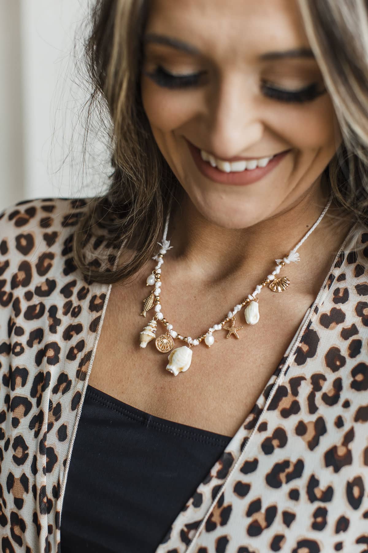 Mentally At The Beach Braided Charm Necklace- Gold & White