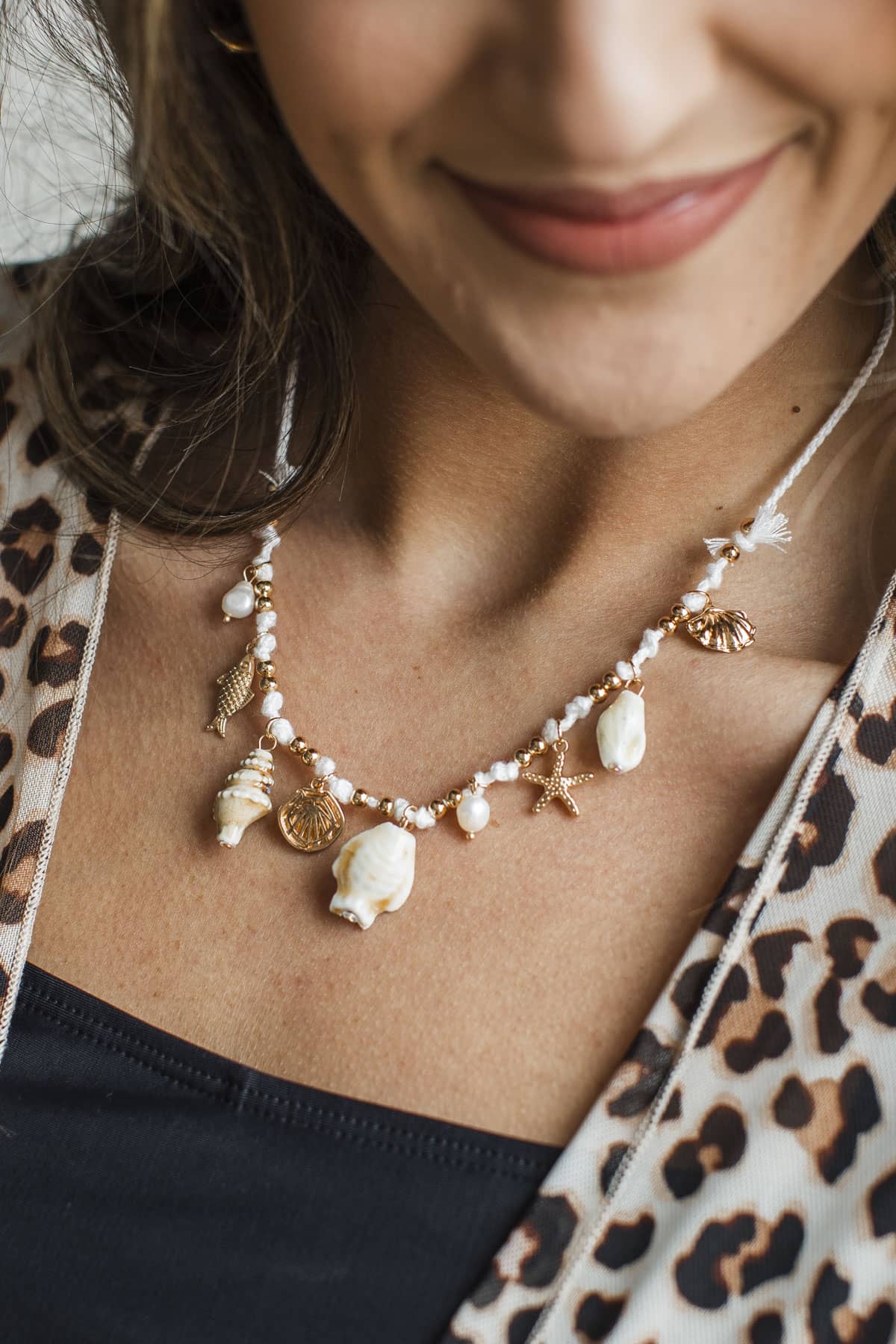 Mentally At The Beach Braided Charm Necklace- Gold & White - Image 2