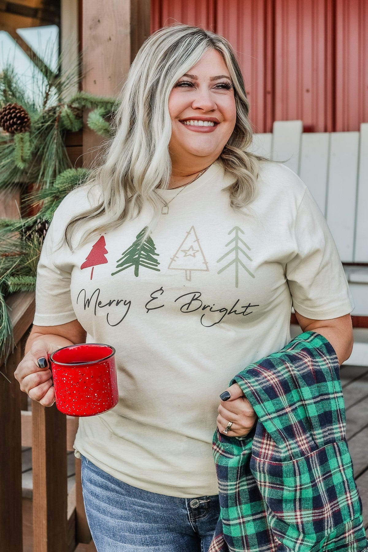 "Merry & Bright" Graphic Tee- Cream