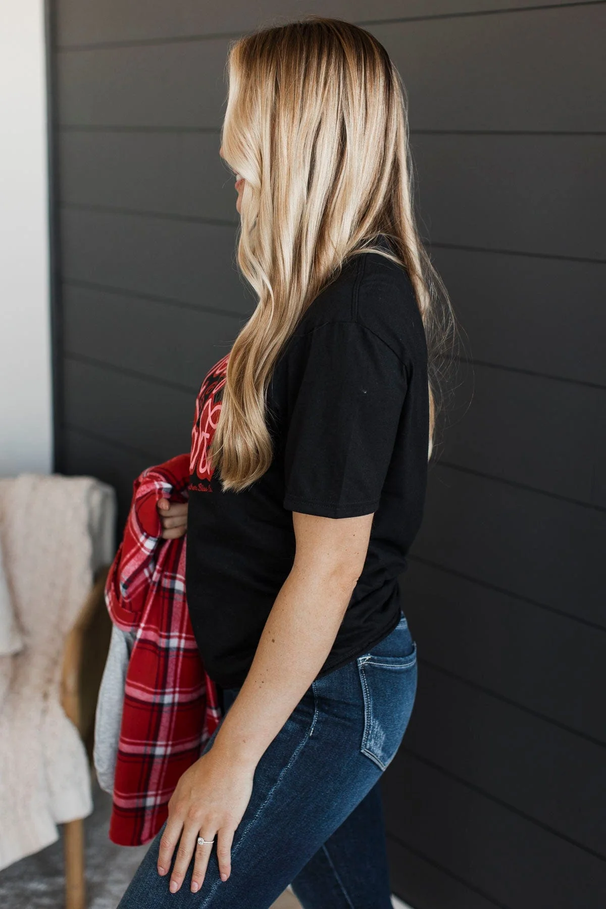 "Merry & Bright" Puff Graphic Tee- Black - Image 6