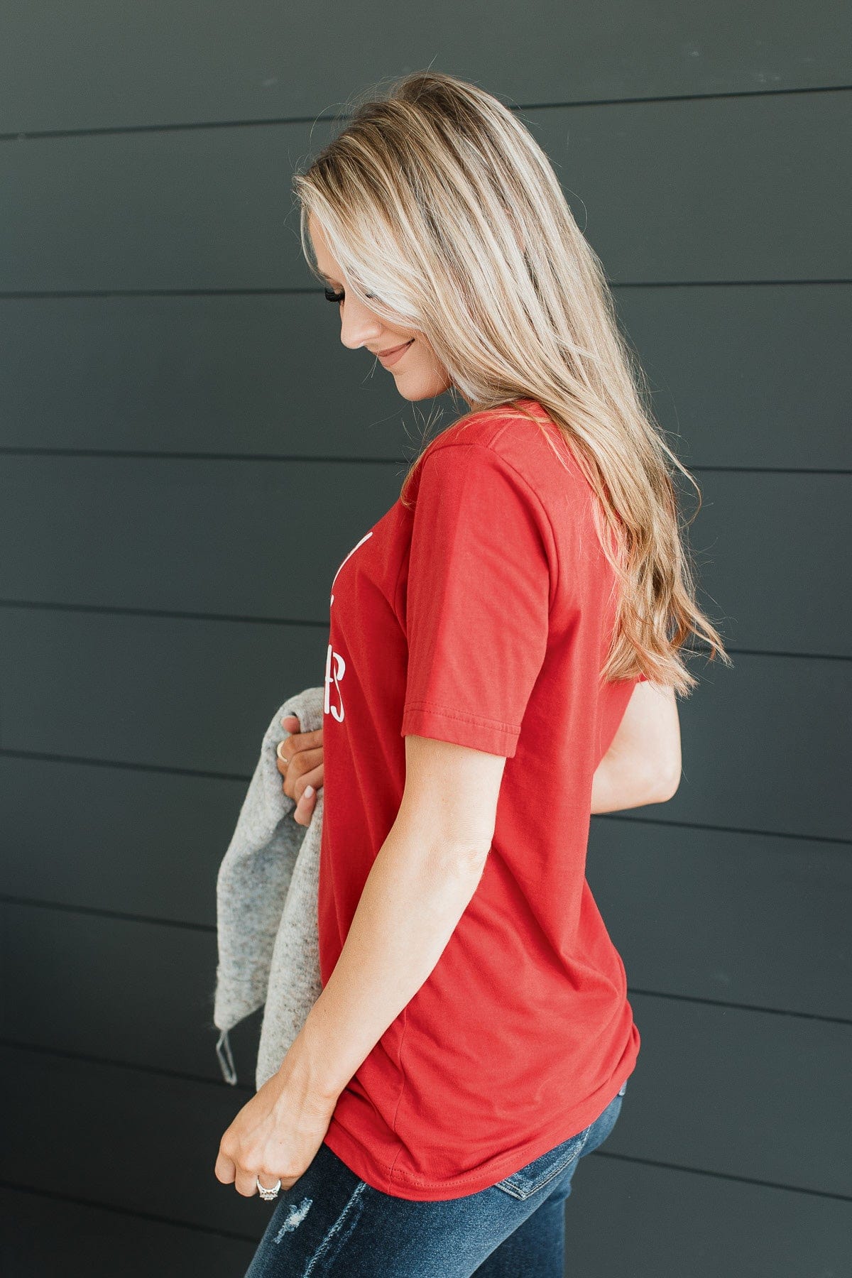 "Merry Christmas" Cross Graphic Tee- Red - Image 5