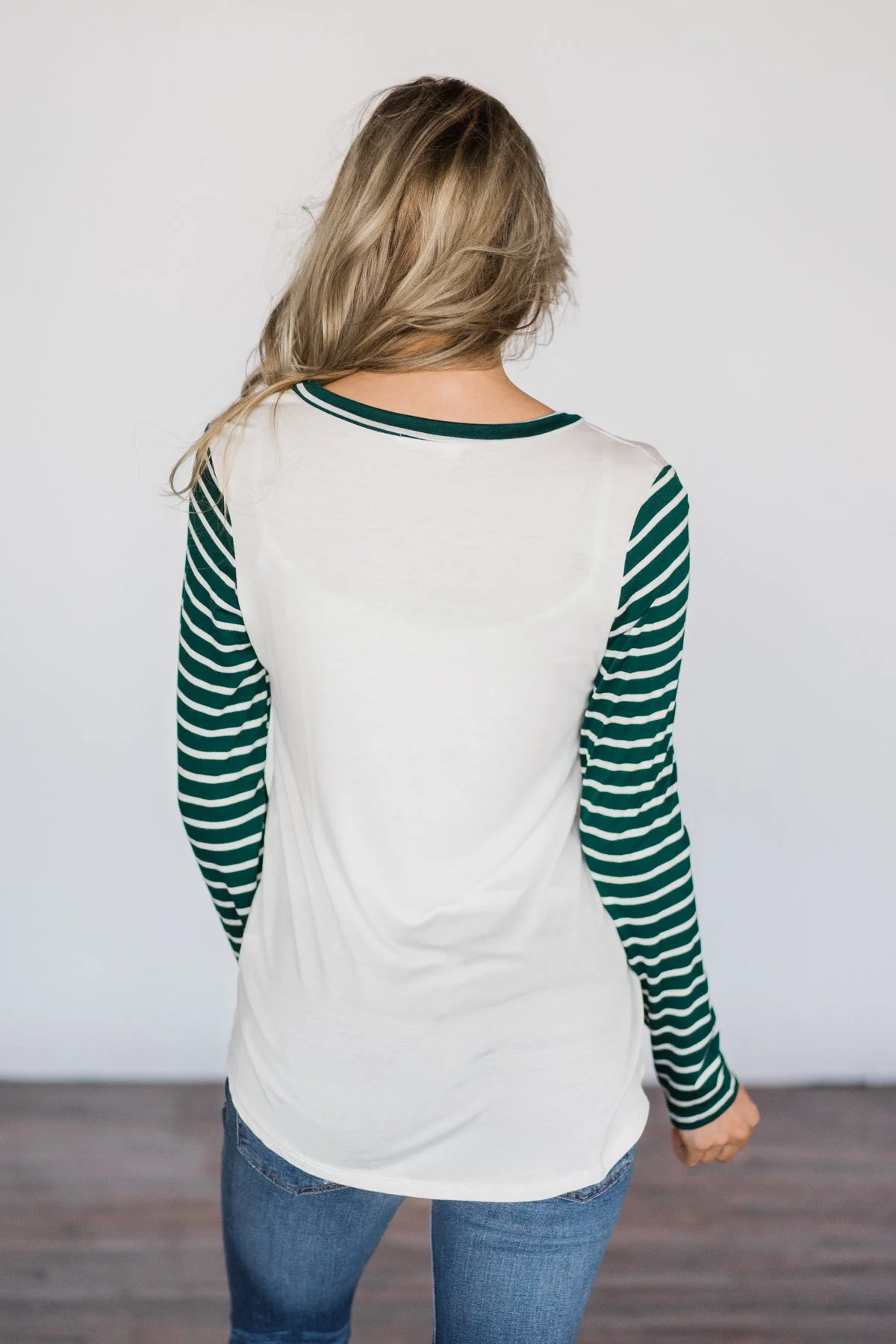 "Merry Christmas Everyone" Teal Striped Top - Image 4