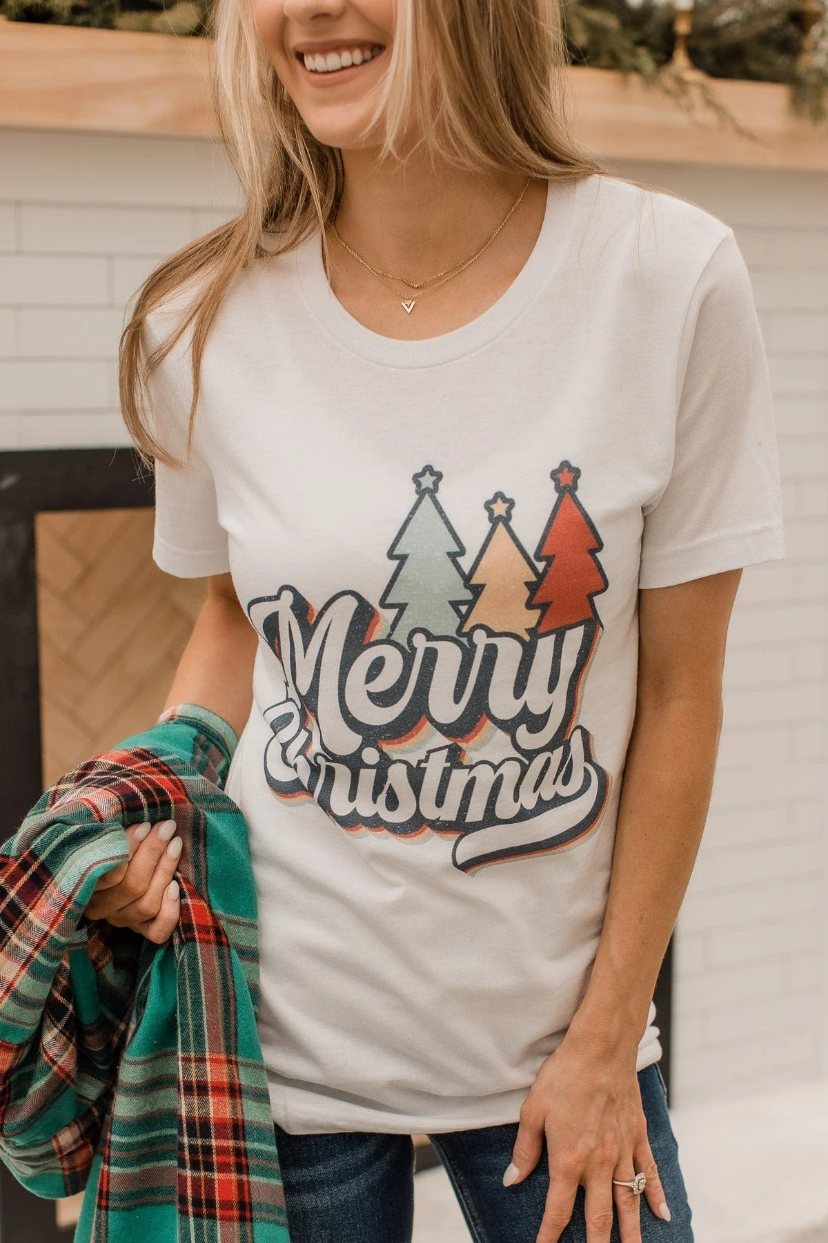 "Merry Christmas" Graphic Tee- White - Image 4